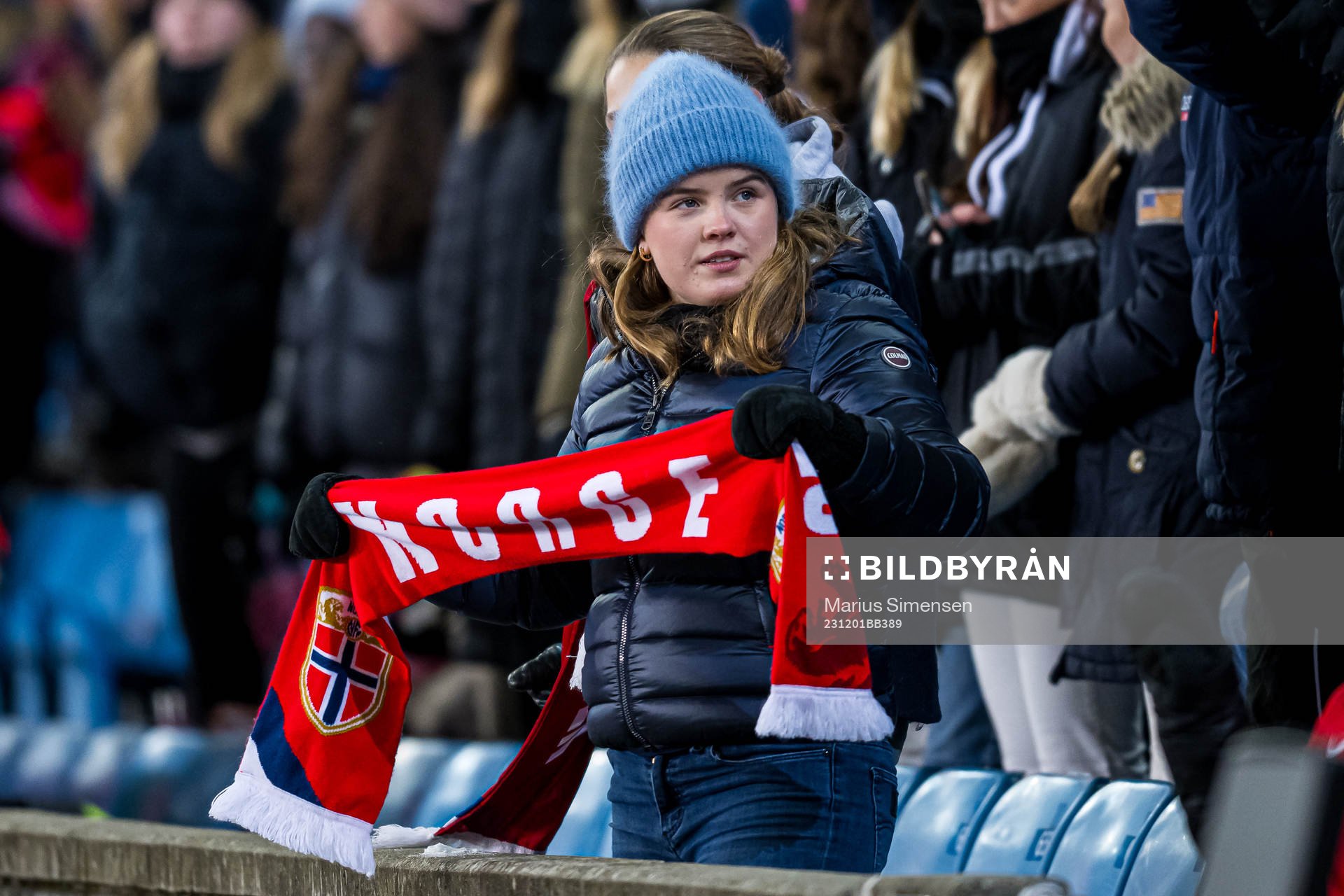 Spectators in the stands ahead of the UEFA Women’s Nations League football match between Norway and Portugal on December 1, 2023 in Oslo. 