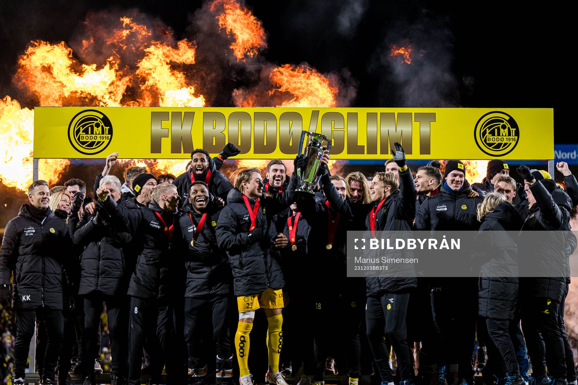 pog celebrates after the Eliteserien match between Bodø/Glimt and Sarpsborg 08 on December 3, 2023 in Bodø.