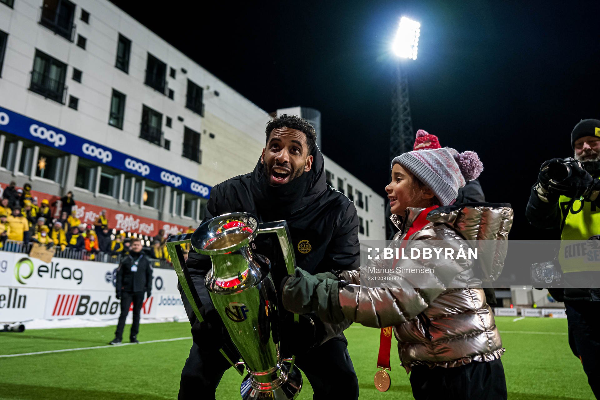 Amahl Pellegrino of Bodø/Glimt celebrates with the trophy