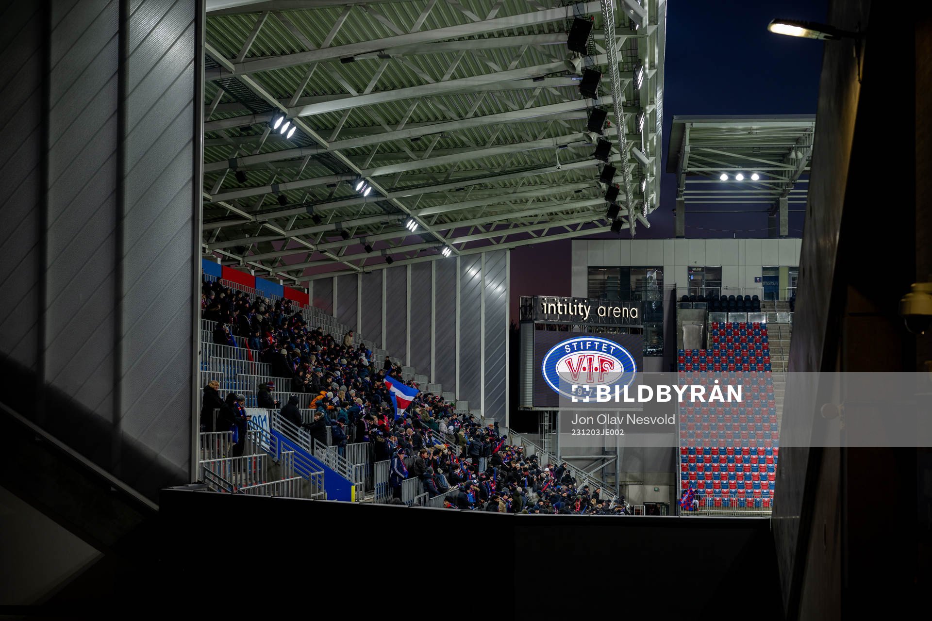 General exterior view of Intility Arena ahead of the Eliteserien match between Vålerenga and Tromsø on December 3, 2023 in Oslo. 