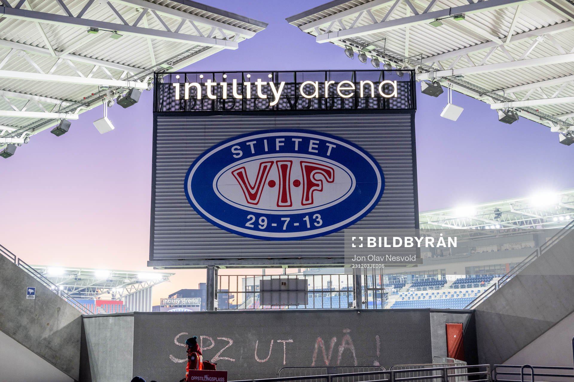 General exterior view of Intility Arena ahead of the Eliteserien match between Vålerenga and Tromsø on December 3, 2023 in Oslo. 