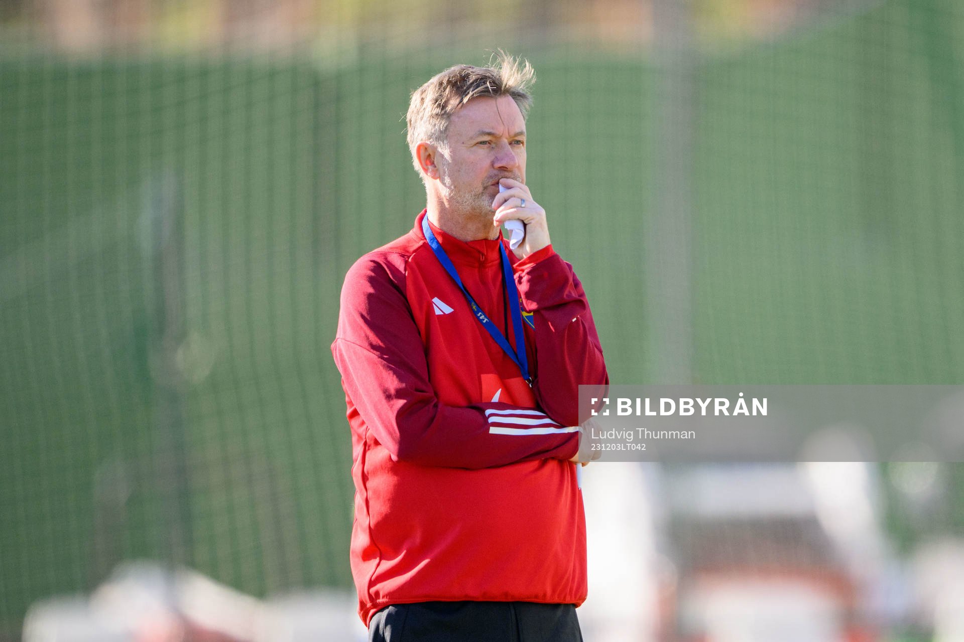 Head coach Peter Gerhardsson of Sweden of the women's national football team of Sweden at a training session on December 3, 2023 in Torremolinos.