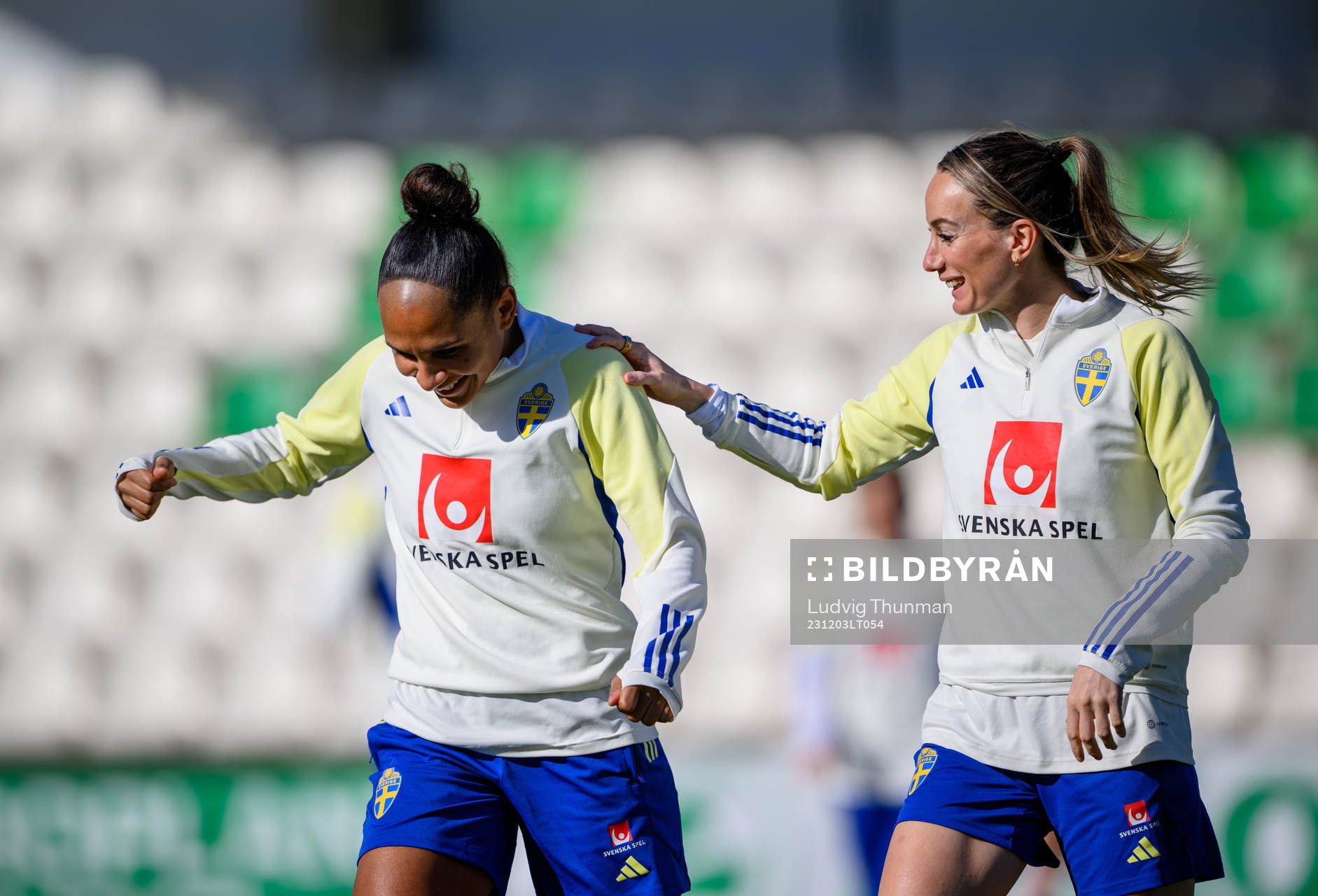 Madelen Janogy and Kosovare Asllani of Sweden of the