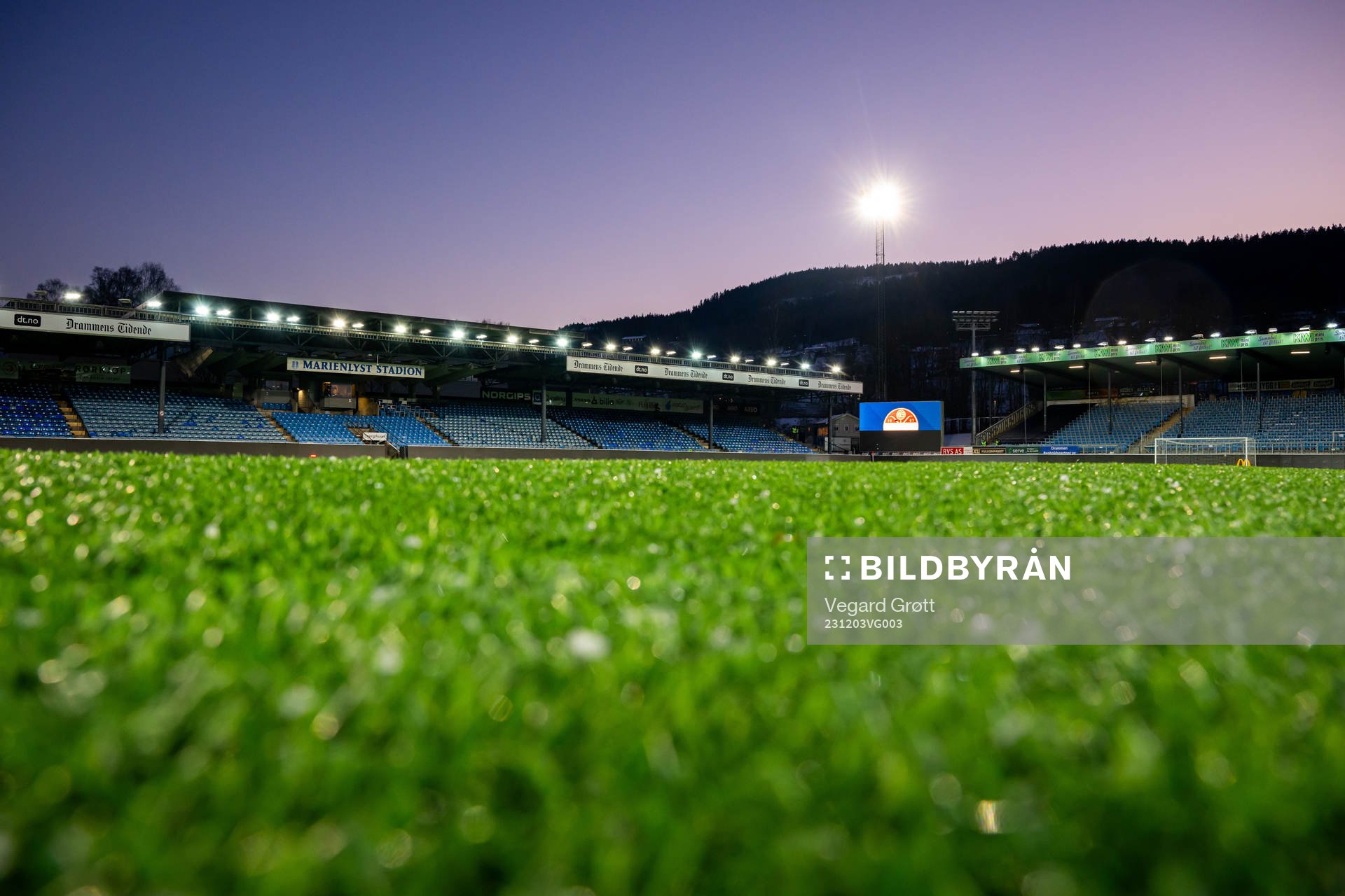 General view of Marienlyst stadion ahead of the Eliteserien football match between Strømsgodset and Brann on December 3, 2023 in Drammen.