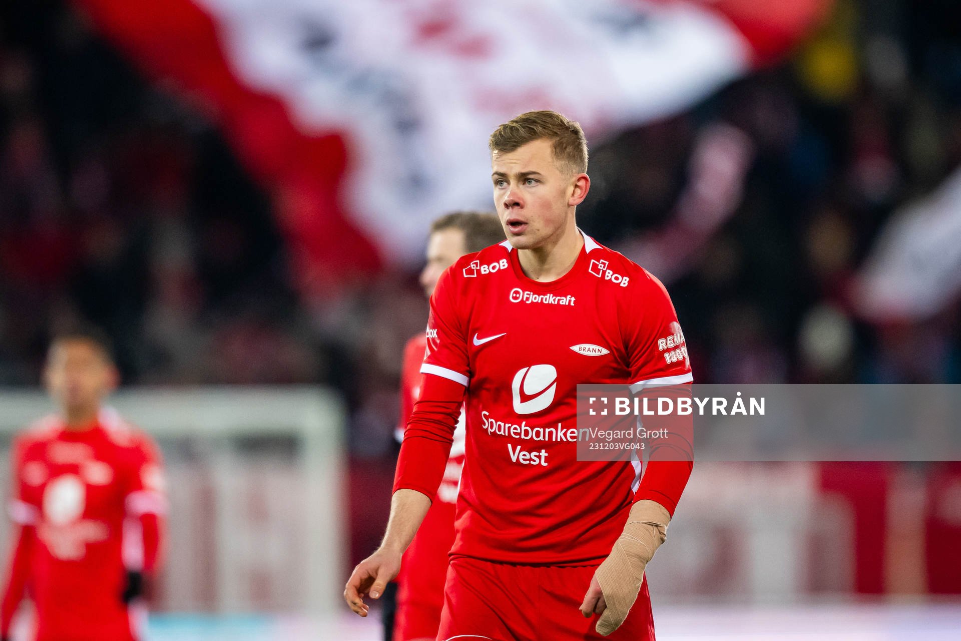 Aune Selland Heggebø of Brann during the Eliteserien football match between Strømsgodset and Brann on December 3, 2023 in Drammen. 