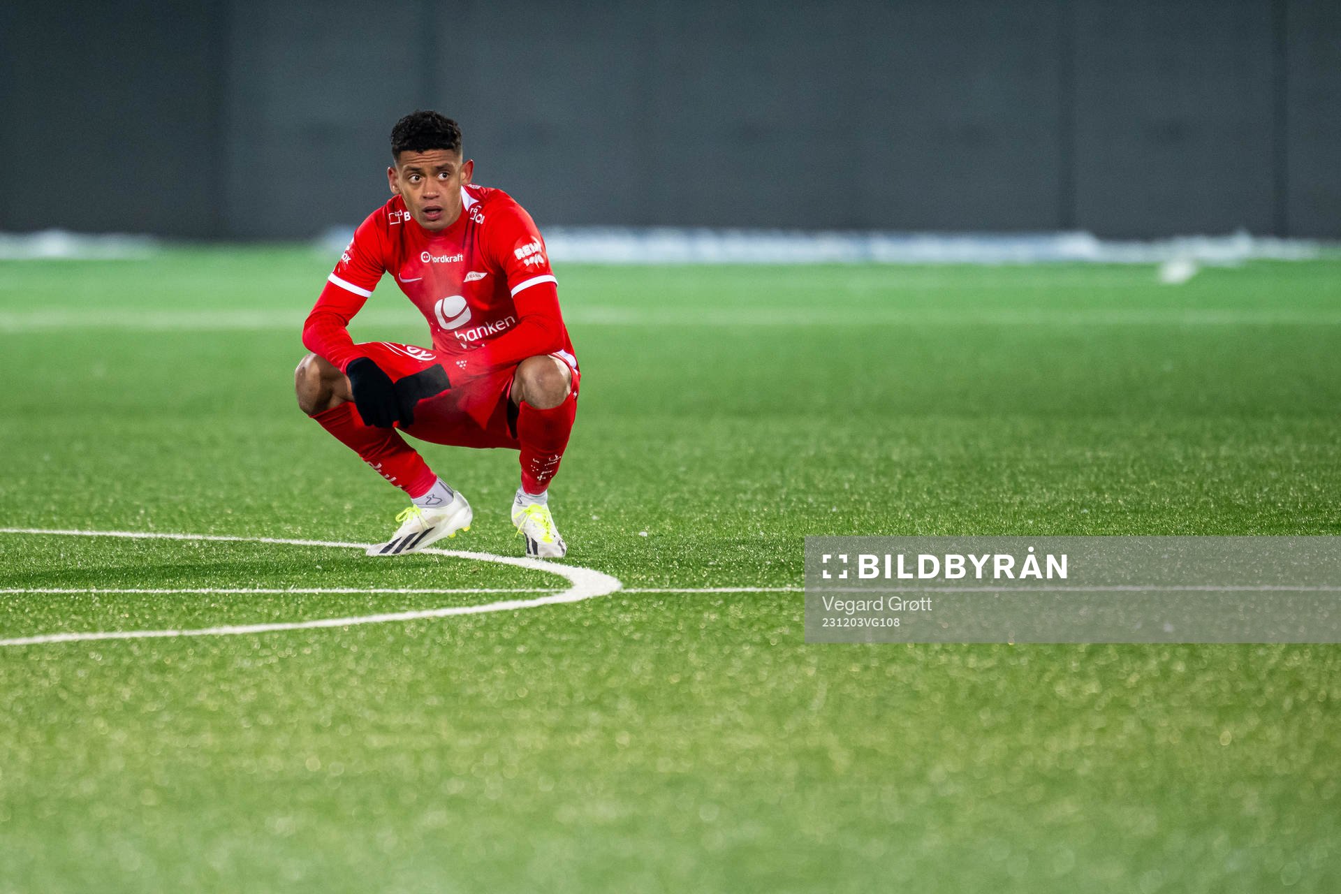 Japhet Sery Larsen of Brann after the Eliteserien football match between Strømsgodset and Brann on December 3, 2023 in Drammen. 