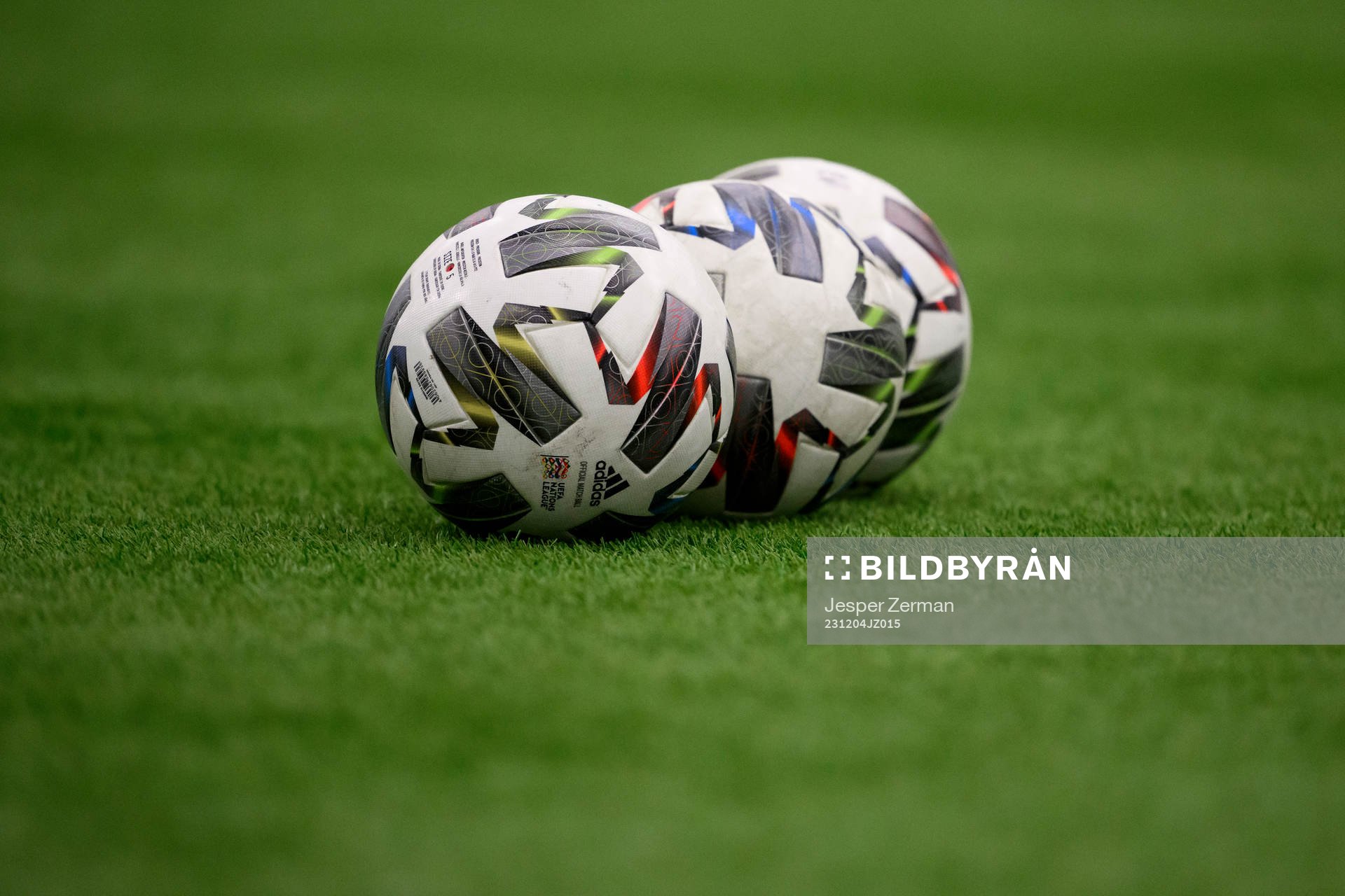 Footballs during a practice session with the Swedish Under-15 national team on December 4, 2023 in Stockholm. 