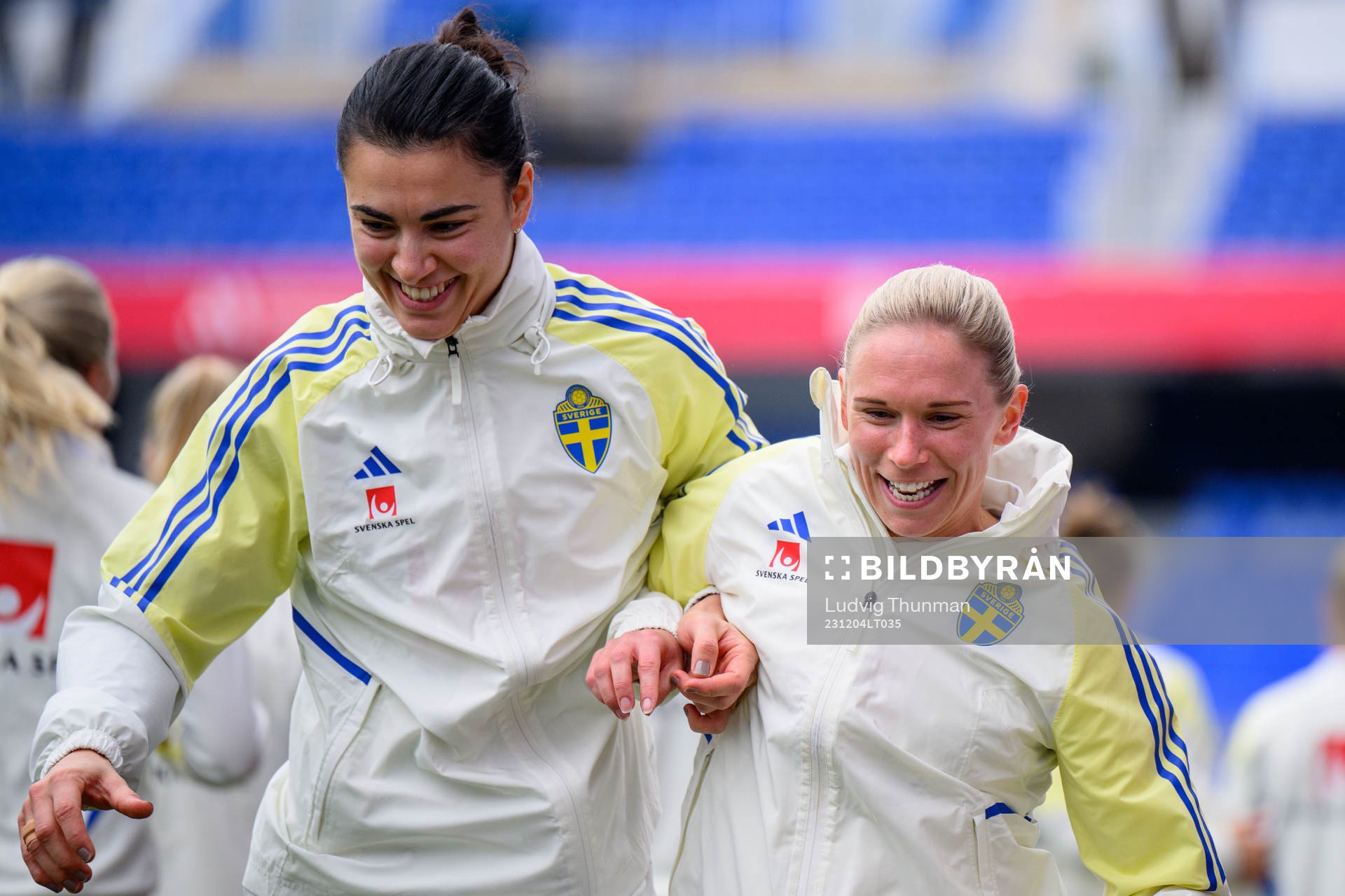 Goalkeeper Zecira Musovic and Jonna Andersson of Sweden of