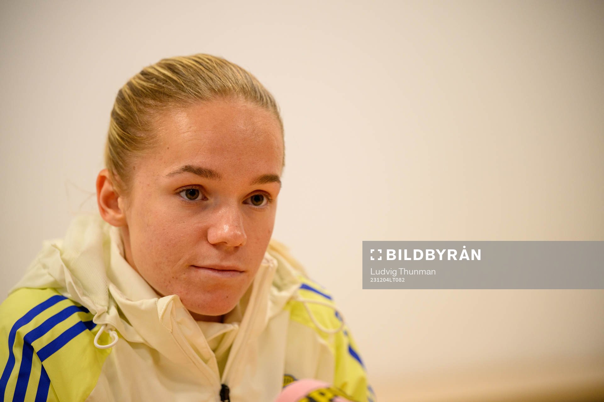 Hanna Lundkvist of Sweden of the women’s national football team of Sweden during a press conference after a training session on December 4, 2023 in Malaga.