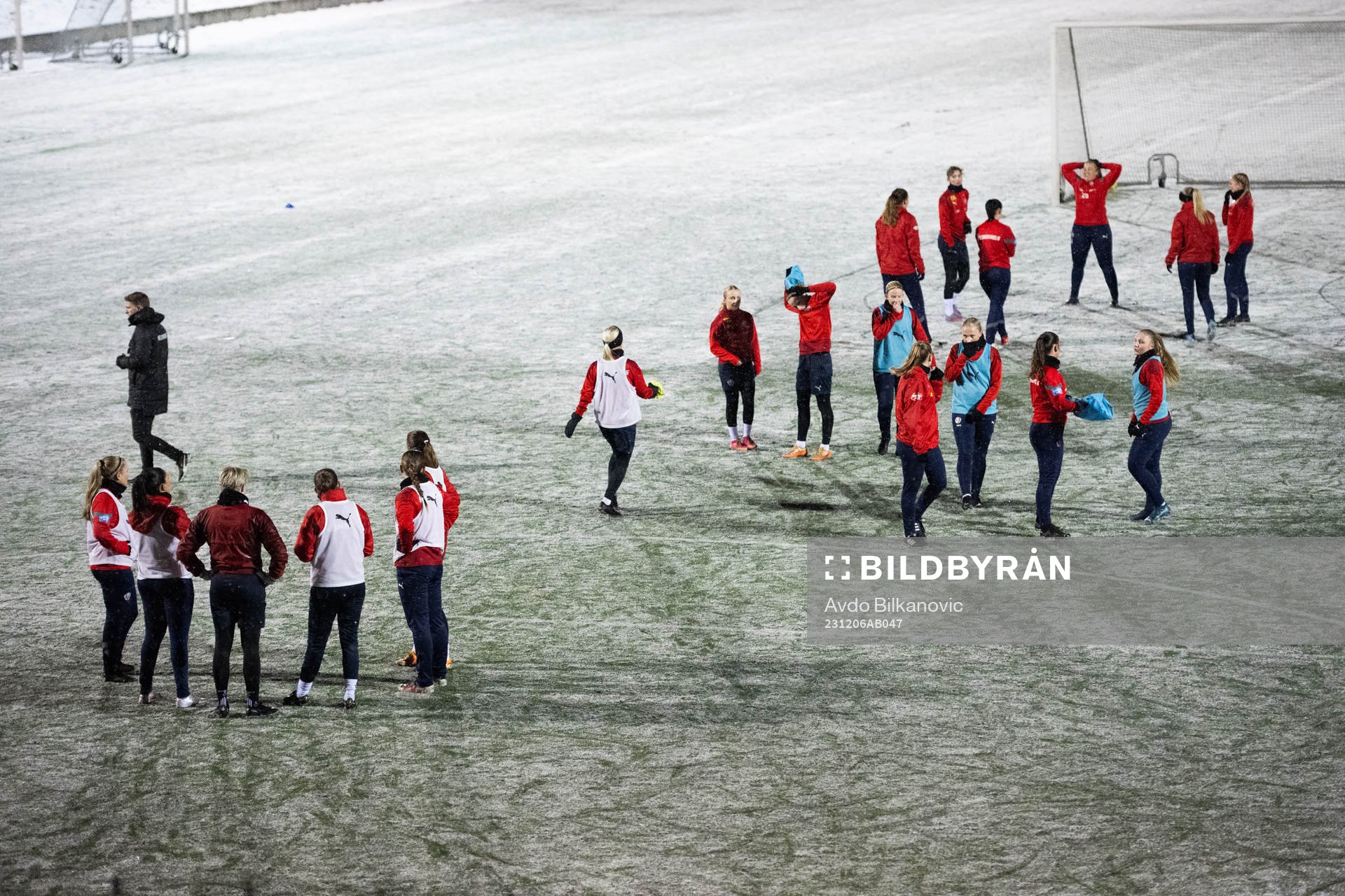 Helsingborgs spelare under en gemensam fotbollsträning med Helsingborg den 6 december 2023 i Helsingborg. 
