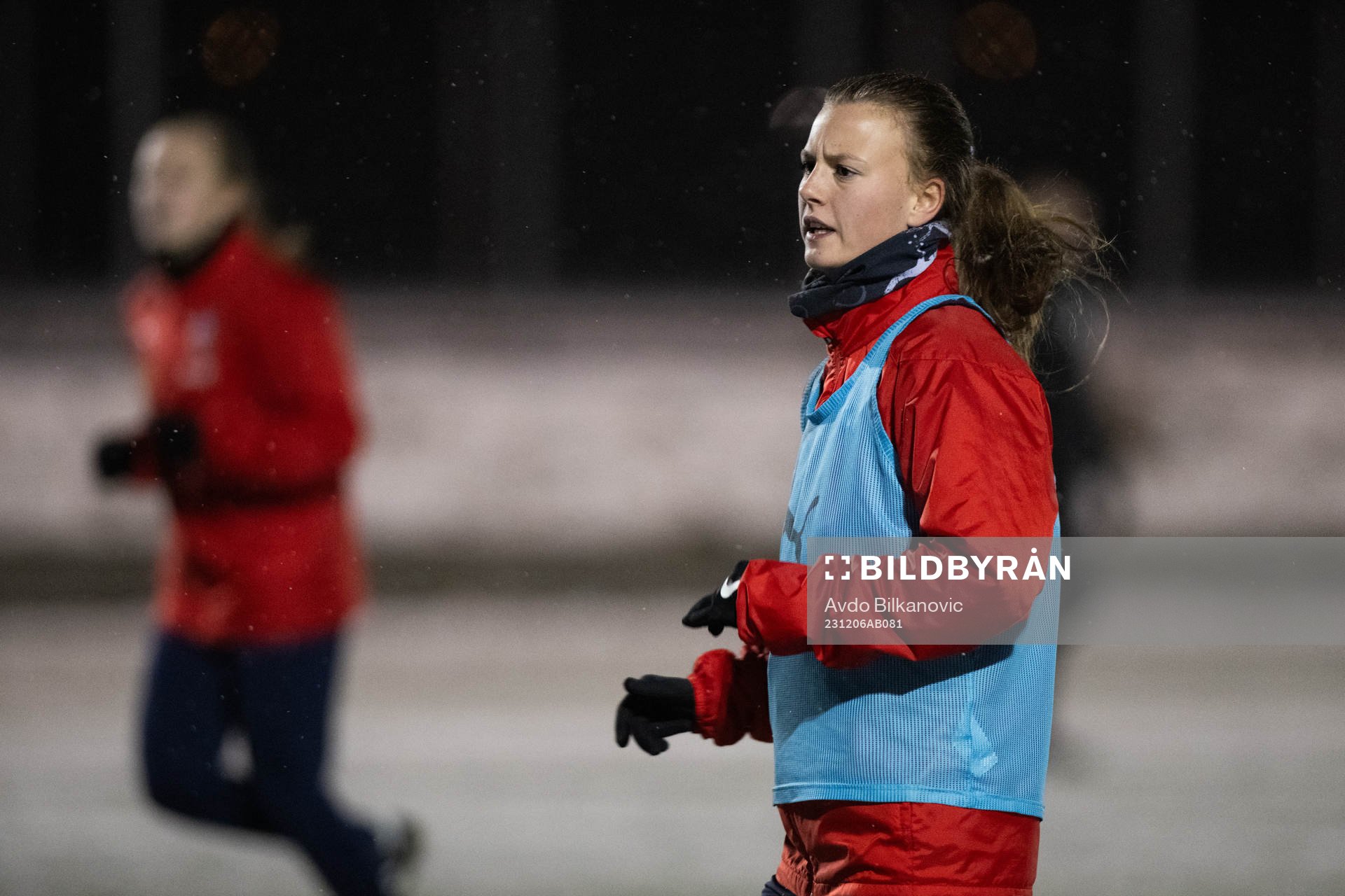 Helsingborgs Oliva Johansson  under en gemensam fotbollsträning med Helsingborg den 6 december 2023 i Helsingborg. 