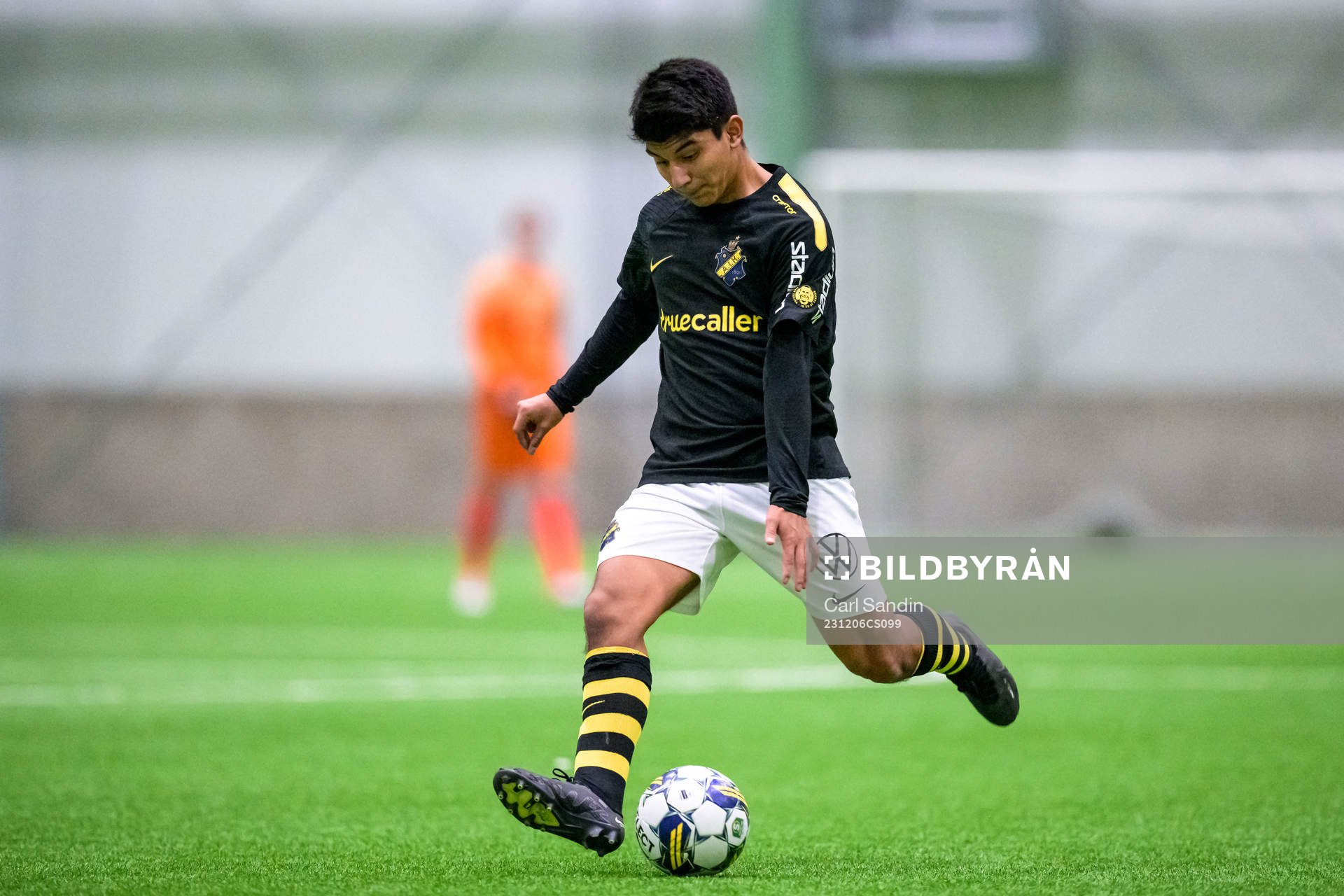 AIKs Luis Carlos Sandoval under fotbollsmatchen i Skandinaviska Mästerskapen mellan AIK och Odense den 6 december 2023 i Borås. 