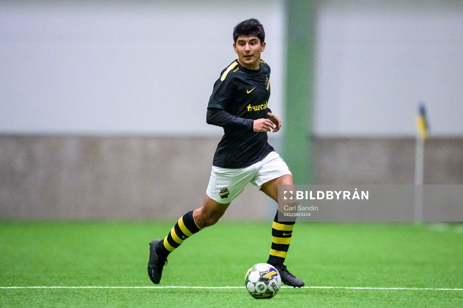 AIKs Luis Carlos Sandoval under fotbollsmatchen i Skandinaviska Mästerskapen mellan AIK och Odense den 6 december 2023 i Borås. 
