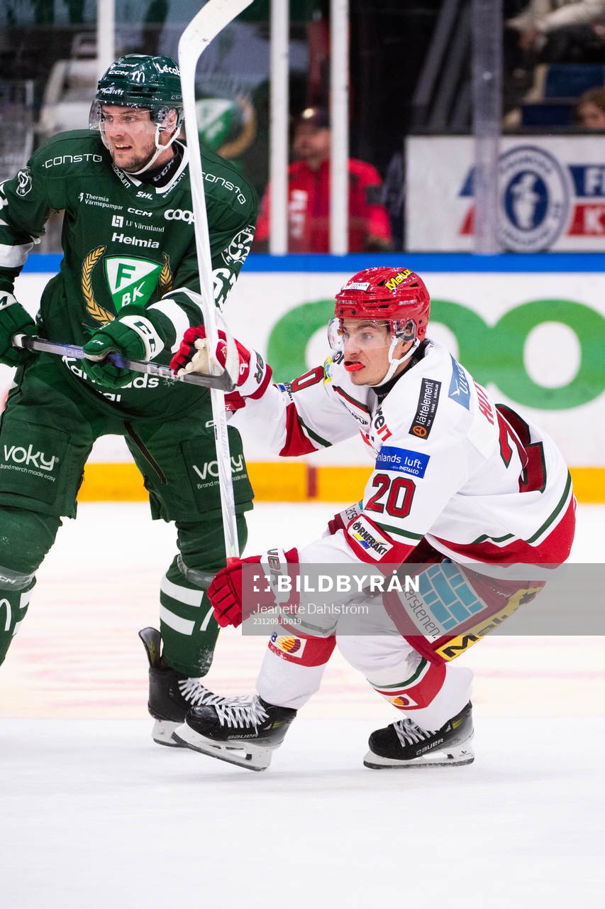 Färjestads Carl Dahlström och MoDos Logan Hutsko