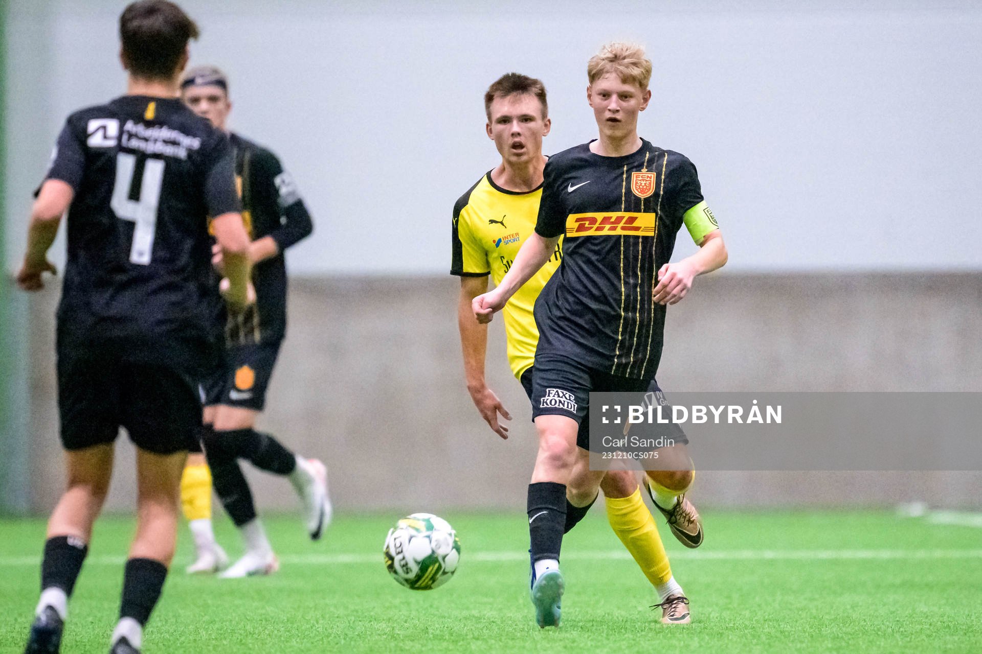 Nordsjällands Vilhelm Svenstrup under fotbollsmatchen i Skandinaviska Mästerskapen mellan Mjällby och Nordsjälland den 10 december 2023 i Borås.