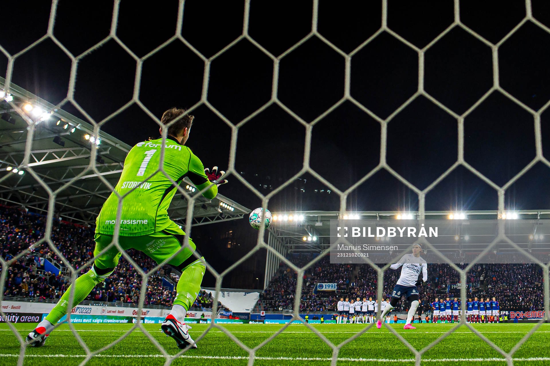 Jacob Storevik of Vålerenga and Brynjolfur Willumsson of Kristiansund during the Eliteserien playoff football match between Vålerenga and Kristiansund on December 10, 2023 in Oslo.