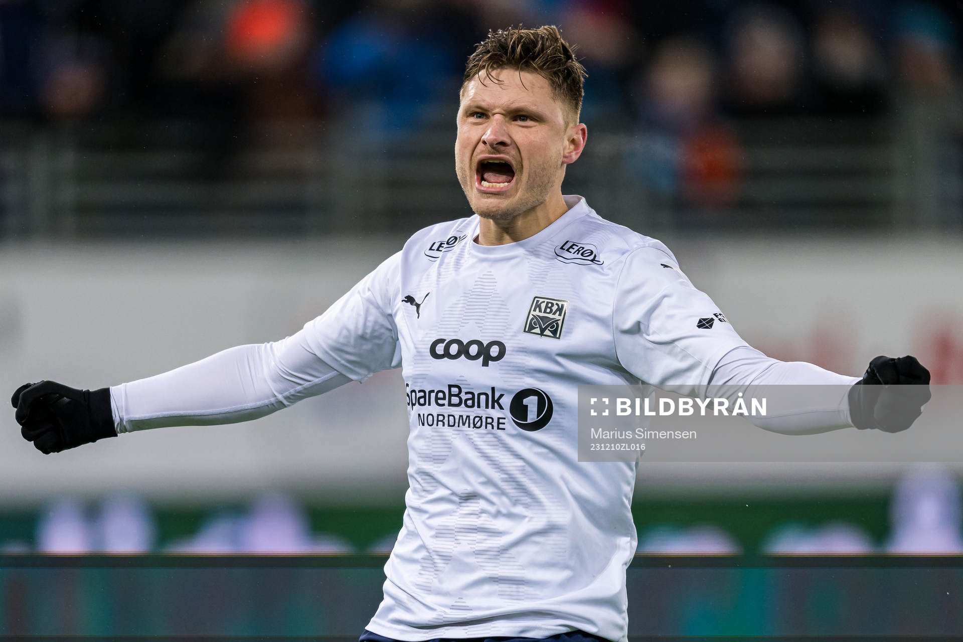 Benjamin Stokke of Kristiansund celebrates