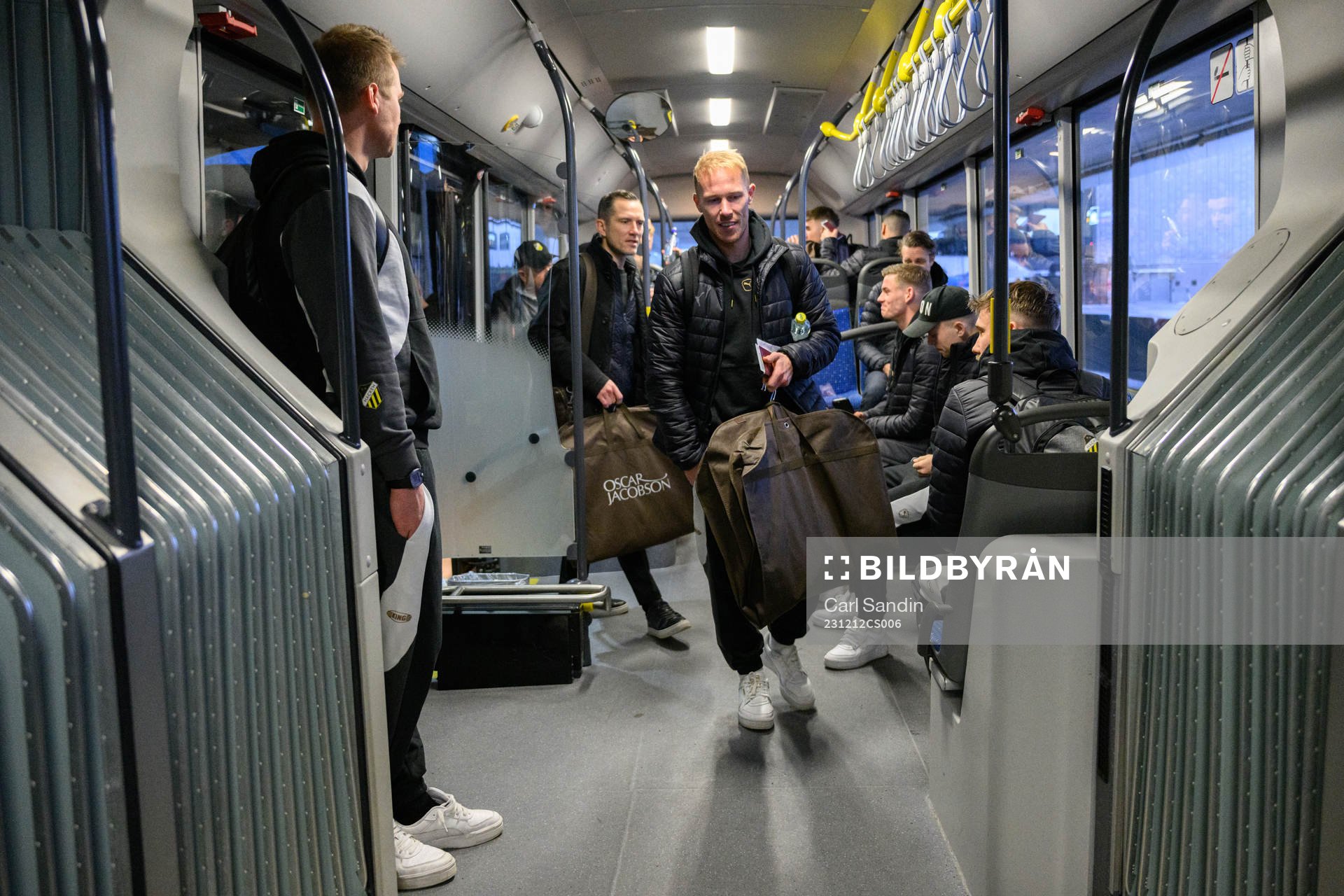 Sports director Martin Eriksson and Mikkel Rygaard Jensen of Häcken during travel to the UEFA Europa League match against Qarabag on December 12, 2023 in Gothenburg.