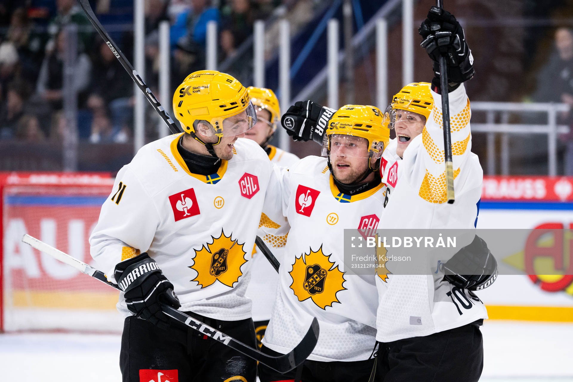 Max Lindholm of Skellefteå celebrates with Oskar Nilsson