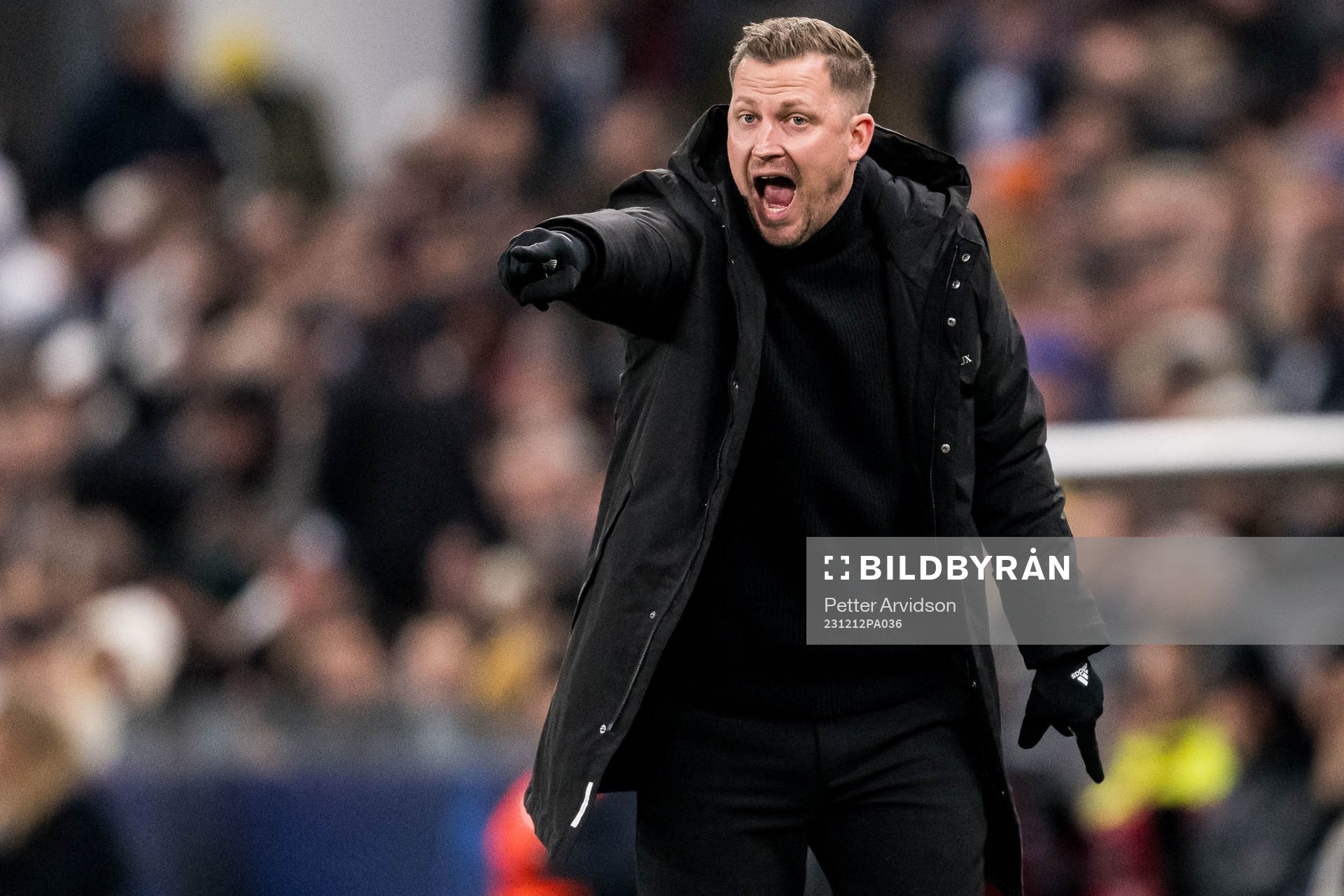 Head coach Jacob Neestrup of FC Copenhagen during the UEFA Champions League football match between FC Copenhagen and Galatasaray on December 12, 2023 in Copenhagen.