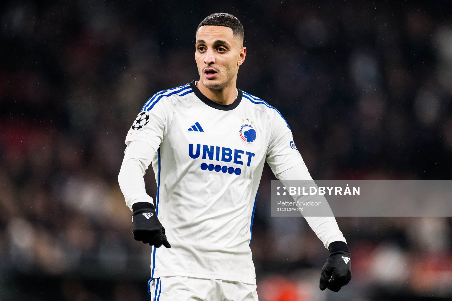 Elias Achouri of FC Copenhagen during the UEFA Champions League football match between FC Copenhagen and Galatasaray on December 12, 2023 in Copenhagen.
