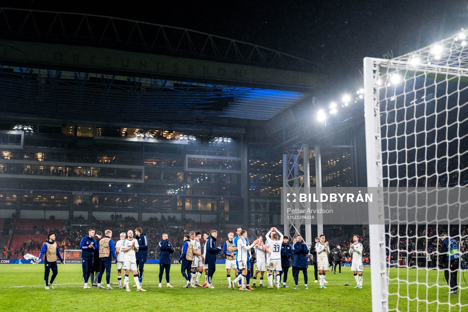 Players of Copenhagen celebrates after the UEFA Champions League football match between FC Copenhagen and Galatasaray on December 12, 2023 in Copenhagen.