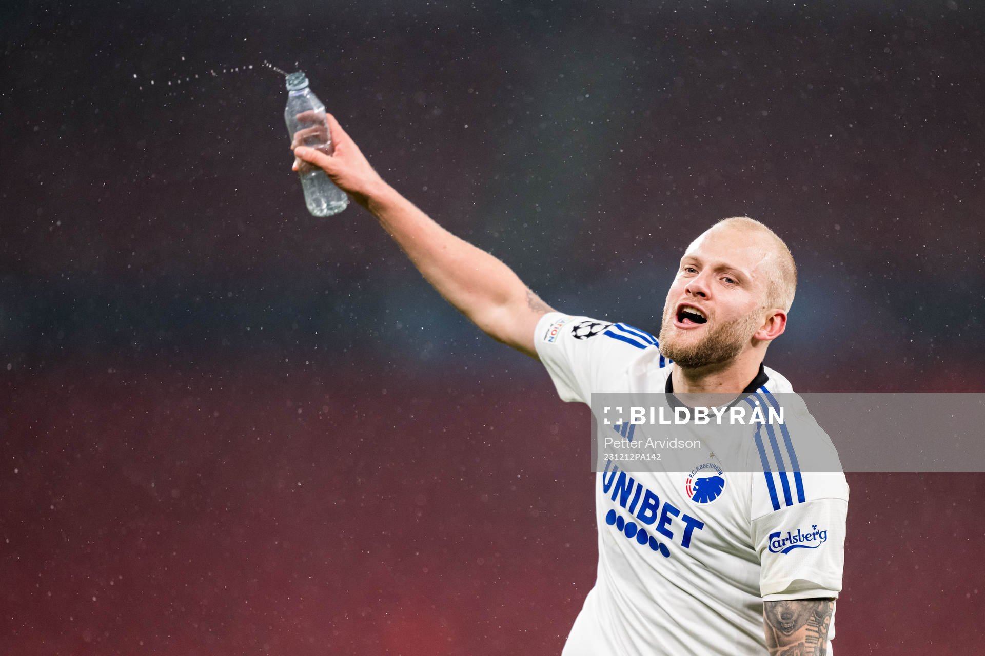 Nicolai Boilesen of FC Copenhagen celebrates after the UEFA Champions League football match between FC Copenhagen and Galatasaray on December 12, 2023 in Copenhagen.