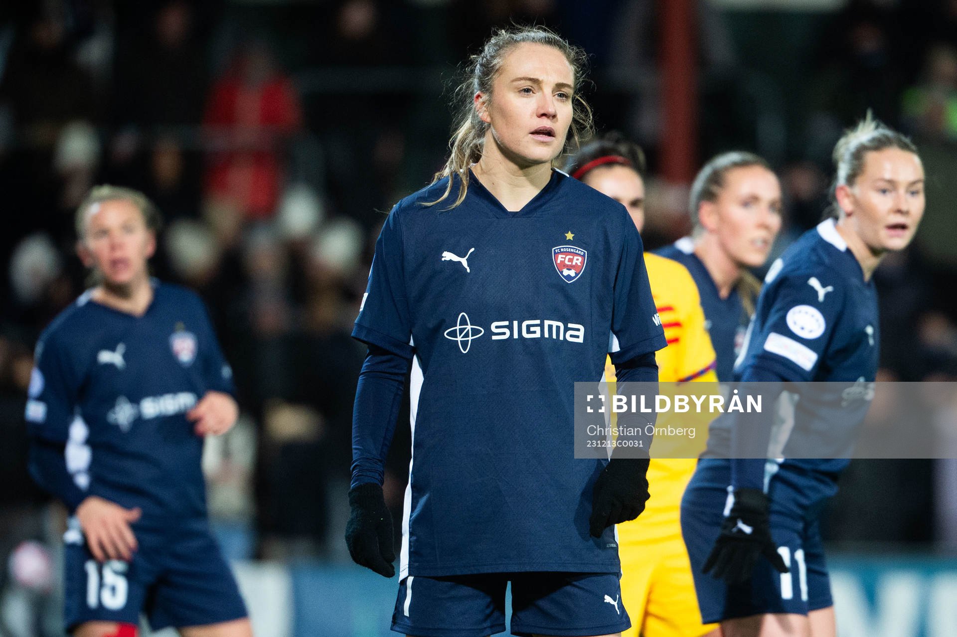 Fiona Brown of FC Rosengård during the UEFA Women's Champions League football match between FC Rosengård and Barcelona on December 13, 2023 in Malmö.