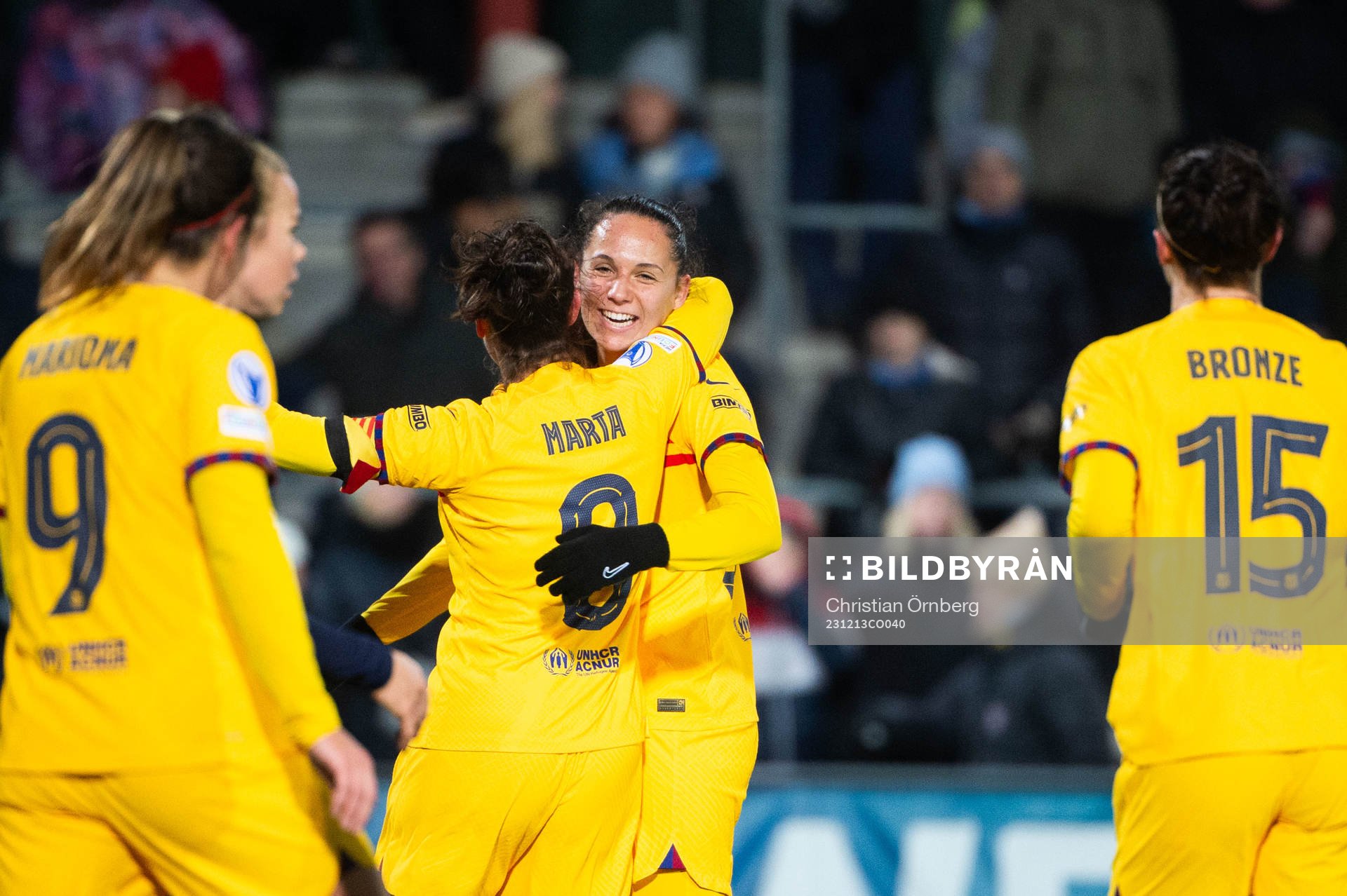 Martina of Barcelona celebrates with team mates