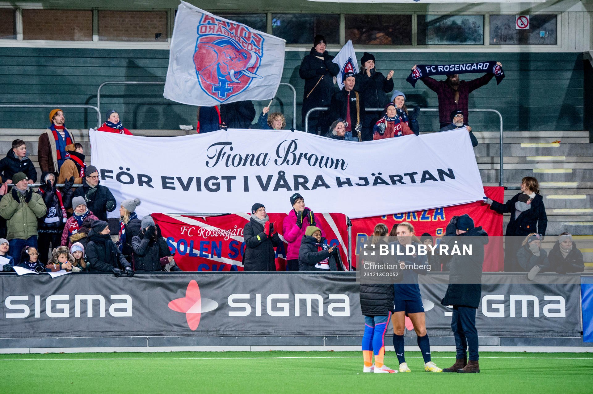 Supporers of FC Rosengård after the UEFA Women's Champions League football match between FC Rosengård and Barcelona on December 13, 2023 in Malmö.
