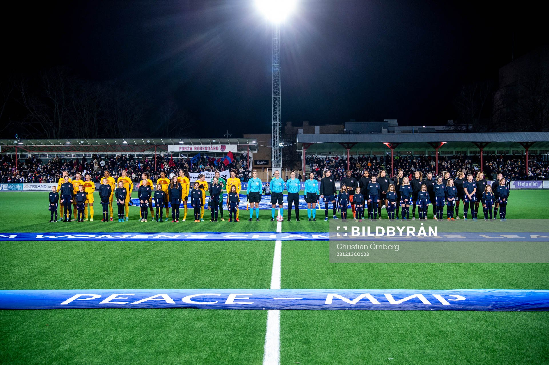 The teams line up head of the UEFA Women's Champions League