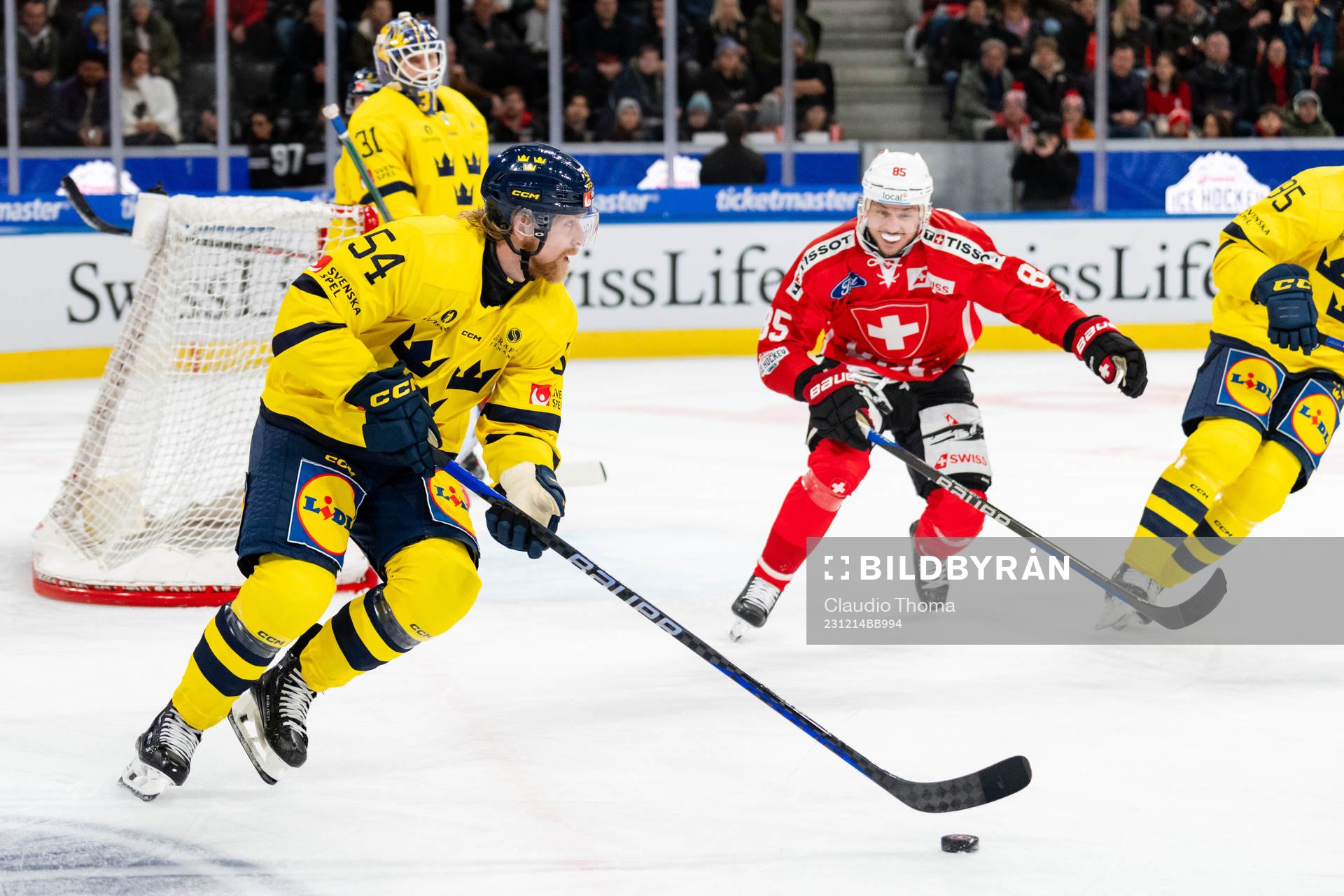 Anton Lindholm of Sweden in the ice hockey game between
