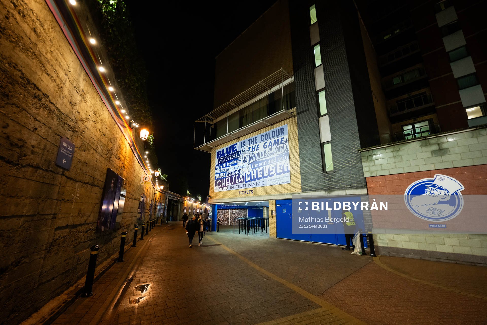 General exterior view of Stamford Bridge ahead of the UEFA Women's Champions League football match between Chelsea and Häcken on December 14, 2023 in London.