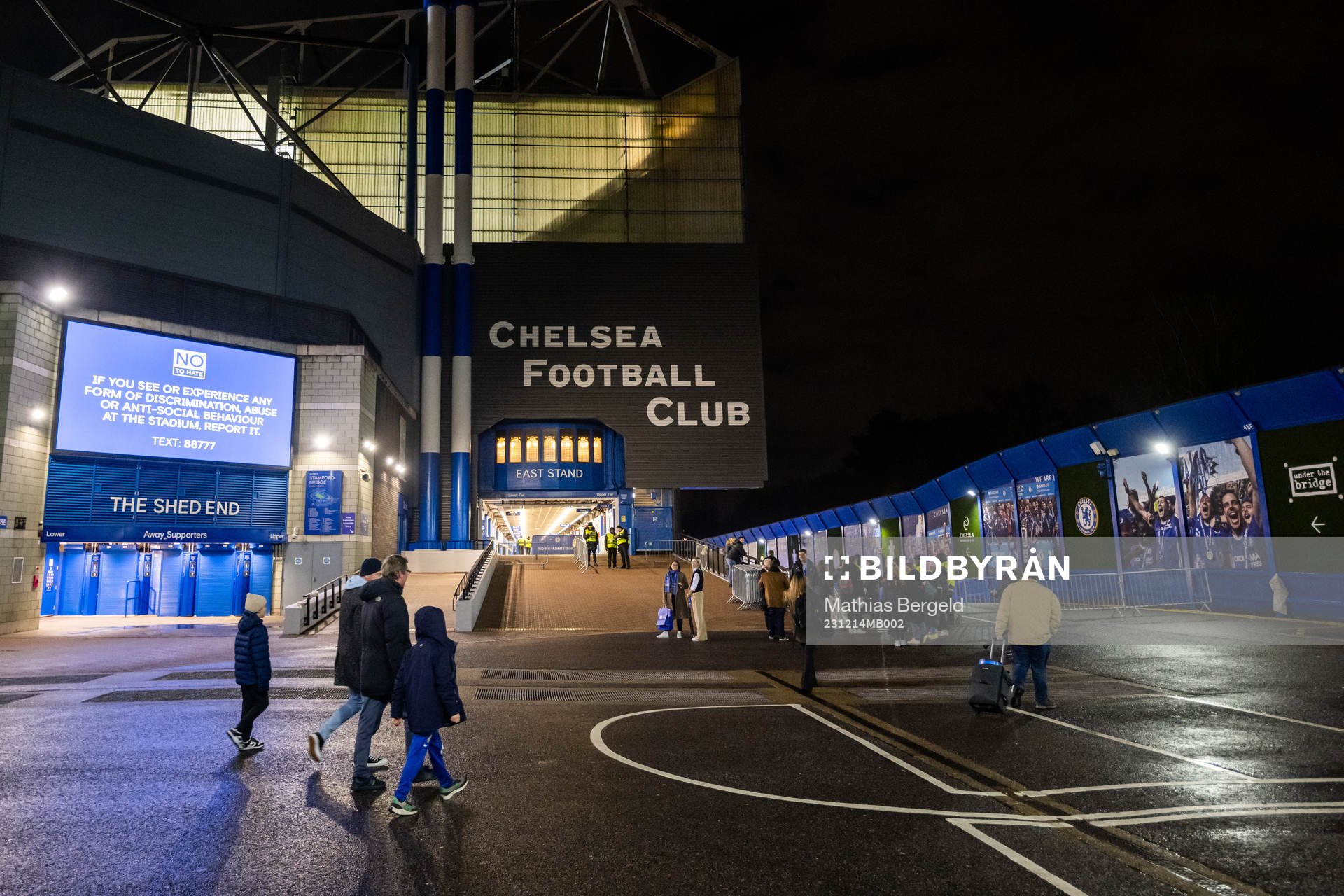 General exterior view of Stamford Bridge ahead of the UEFA Women's Champions League football match between Chelsea and Häcken on December 14, 2023 in London.