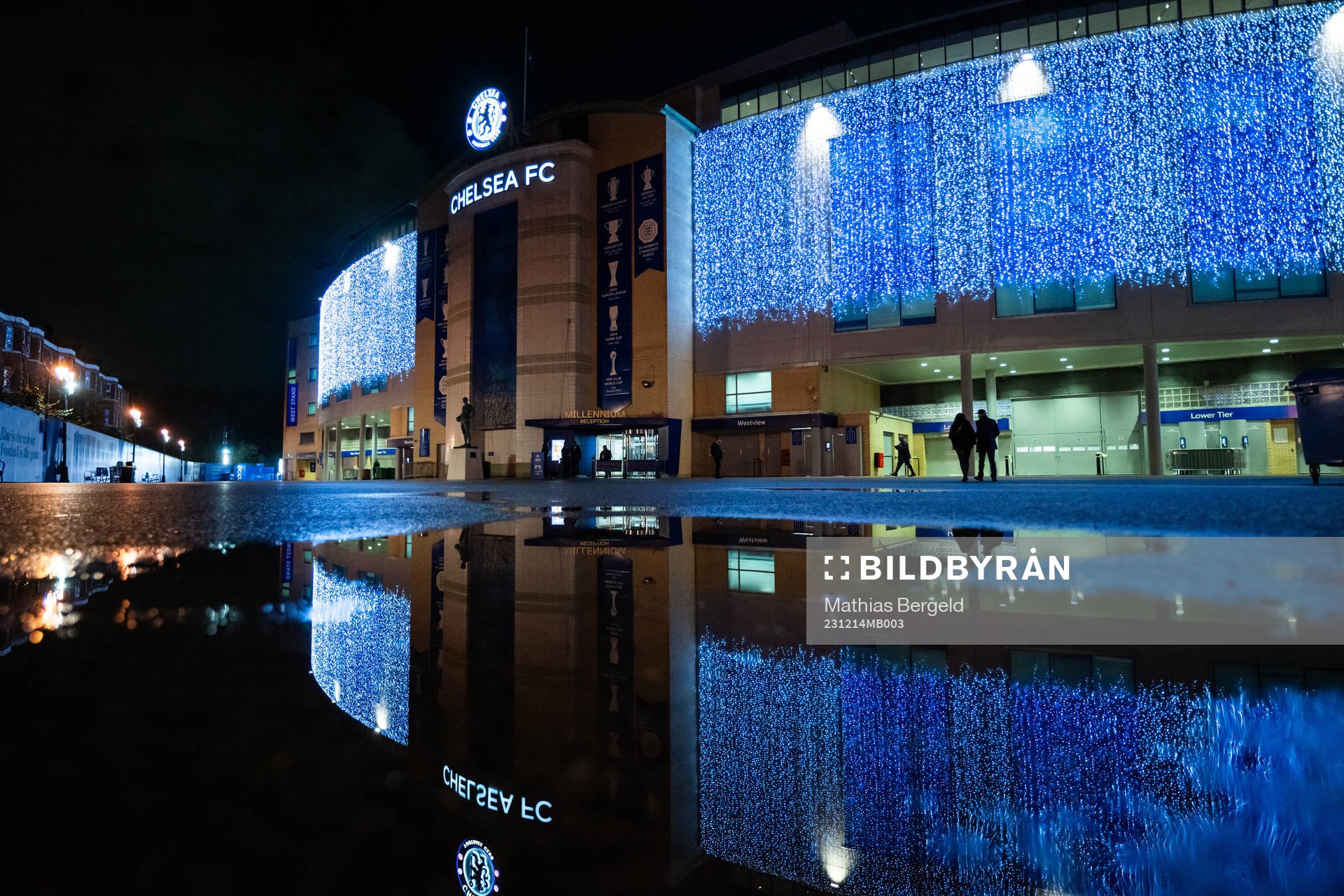 General exterior view of Stamford Bridge ahead of the UEFA Women's Champions League football match between Chelsea and Häcken on December 14, 2023 in London.
