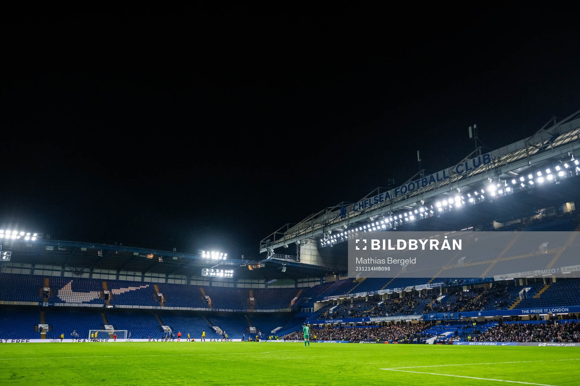 General view of Stamford Bridge during the UEFA Women's Champions League football match between Chelsea and Häcken on December 14, 2023 in London.