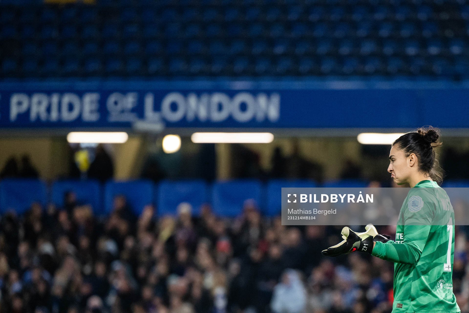Goalkeeper Zecira Musovic of Chelsea reacts
