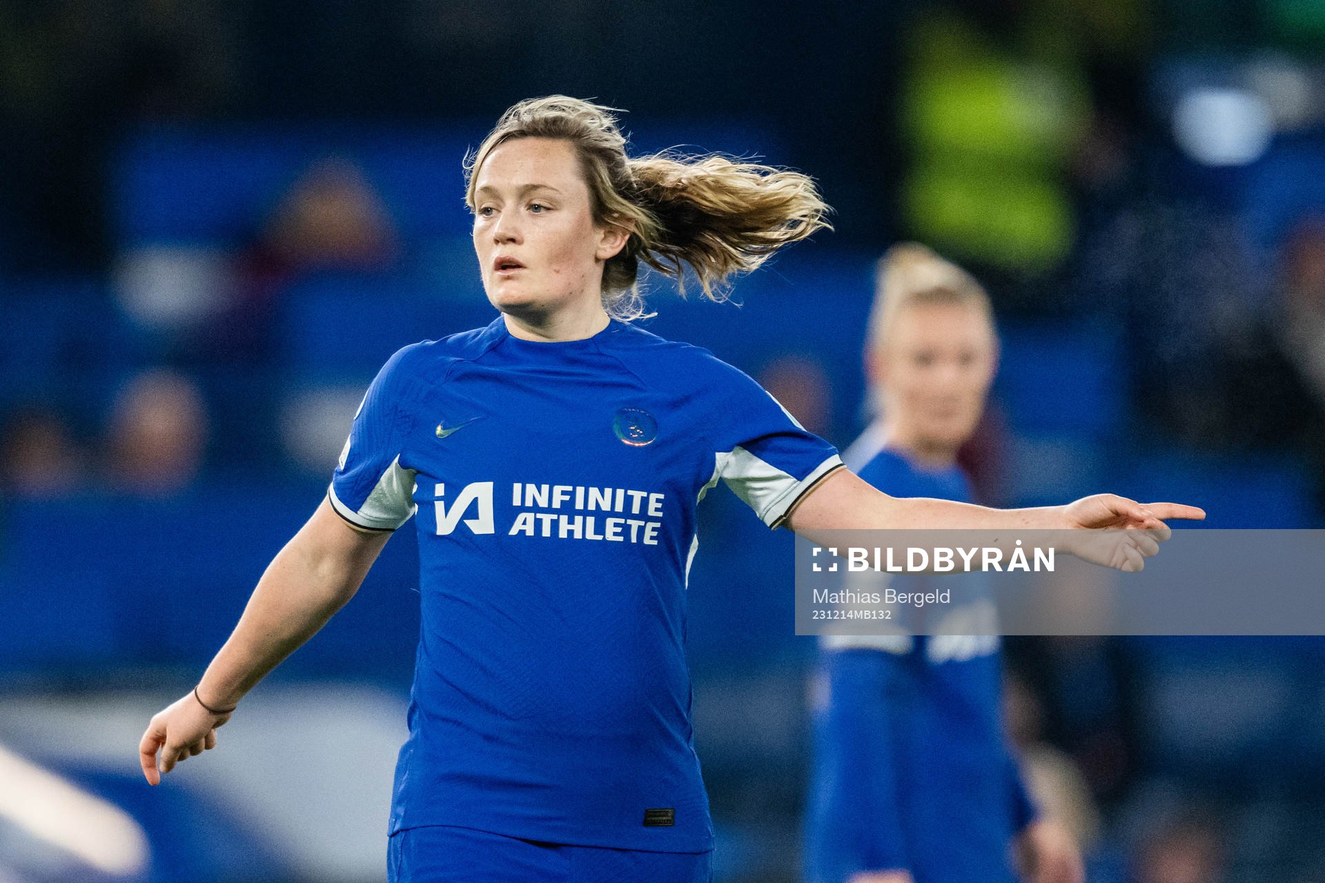 Erin Cuthbert of Chelsea during the UEFA Women's Champions League football match between Chelsea and Häcken on December 14, 2023 in London.