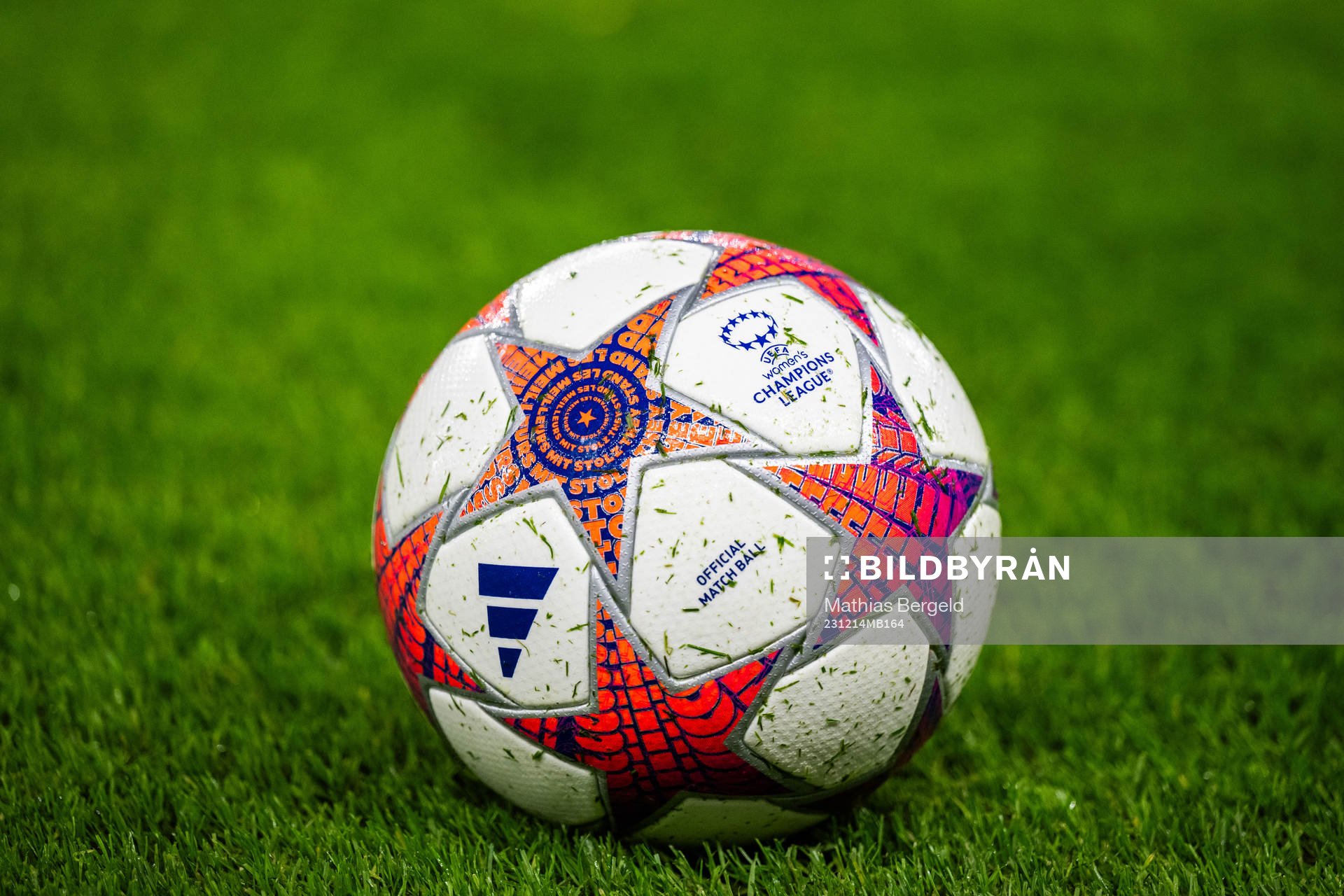 A ball on the pitch ahead of the UEFA Women's Champions League football match between Chelsea and Häcken on December 14, 2023 in London.