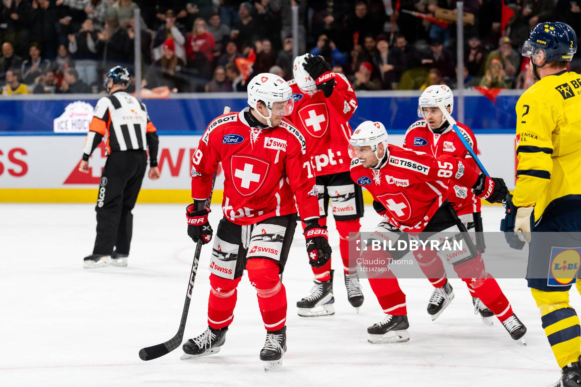 Sven Andrighetto of Switzerland celebrates the 1-2 goal in