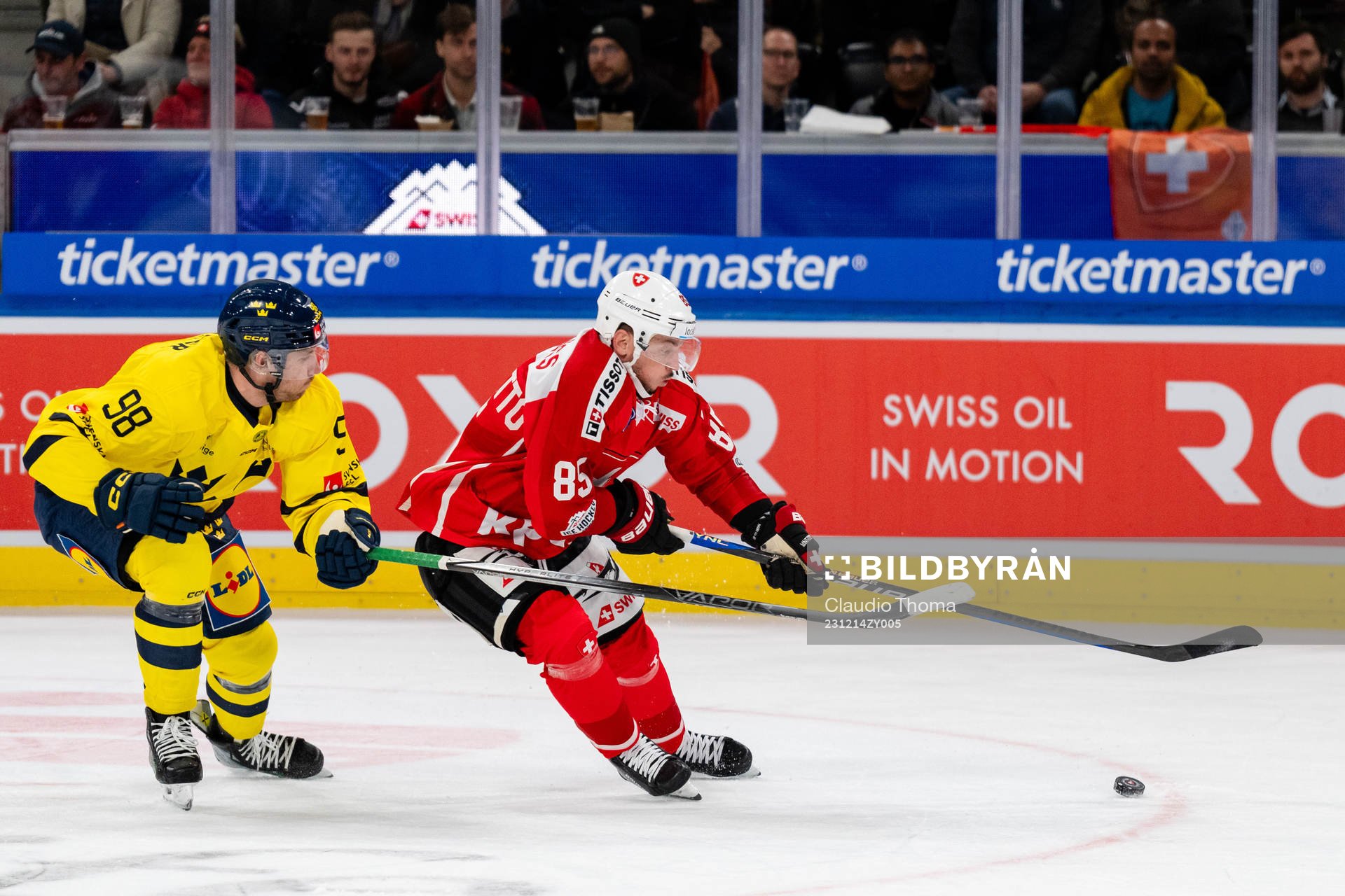 Linus Sandin of Sweden and Sven Andrighetto of Switzerland