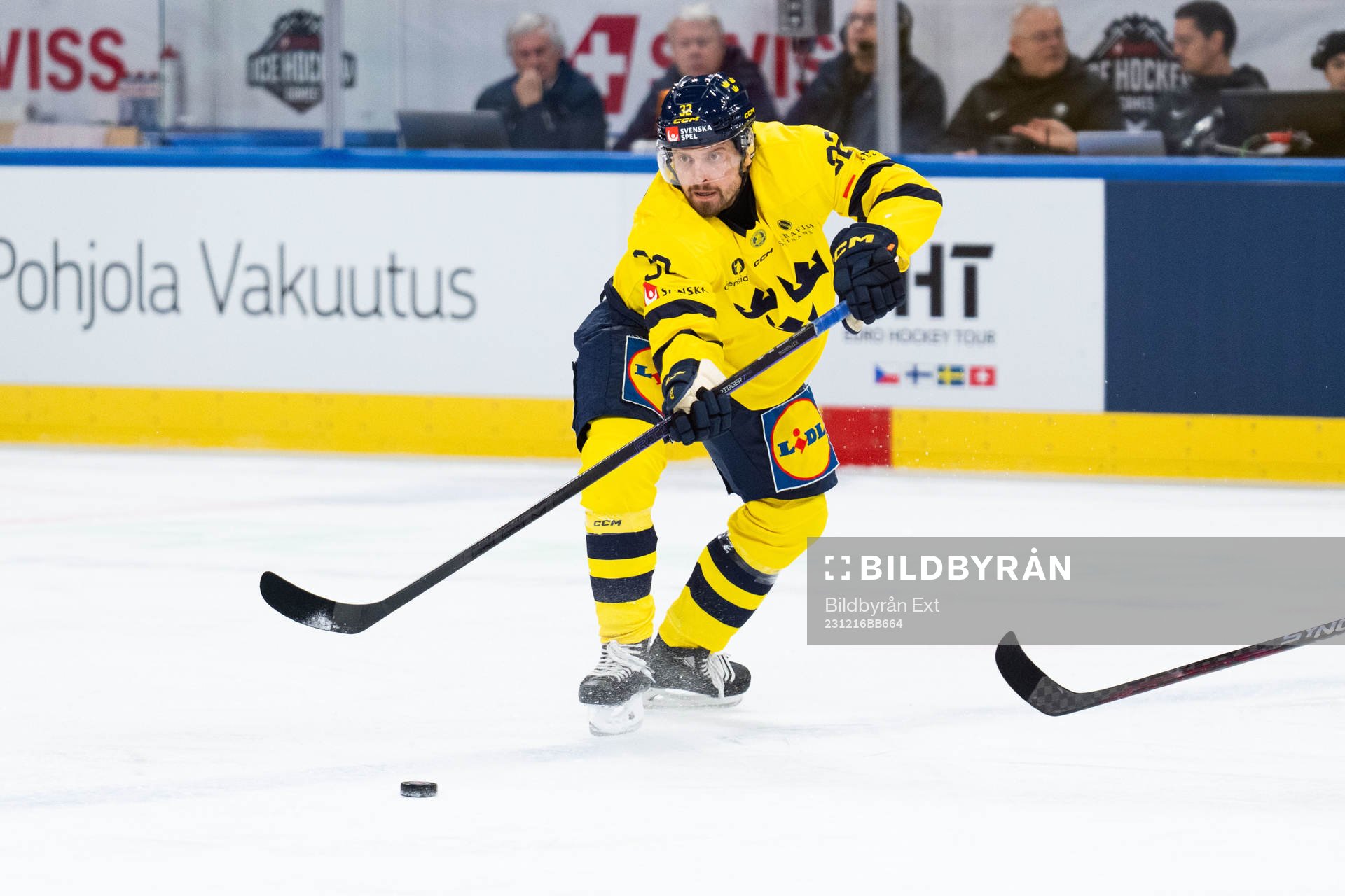 Lukas Bengtsson of Sweden in the ice hockey game between