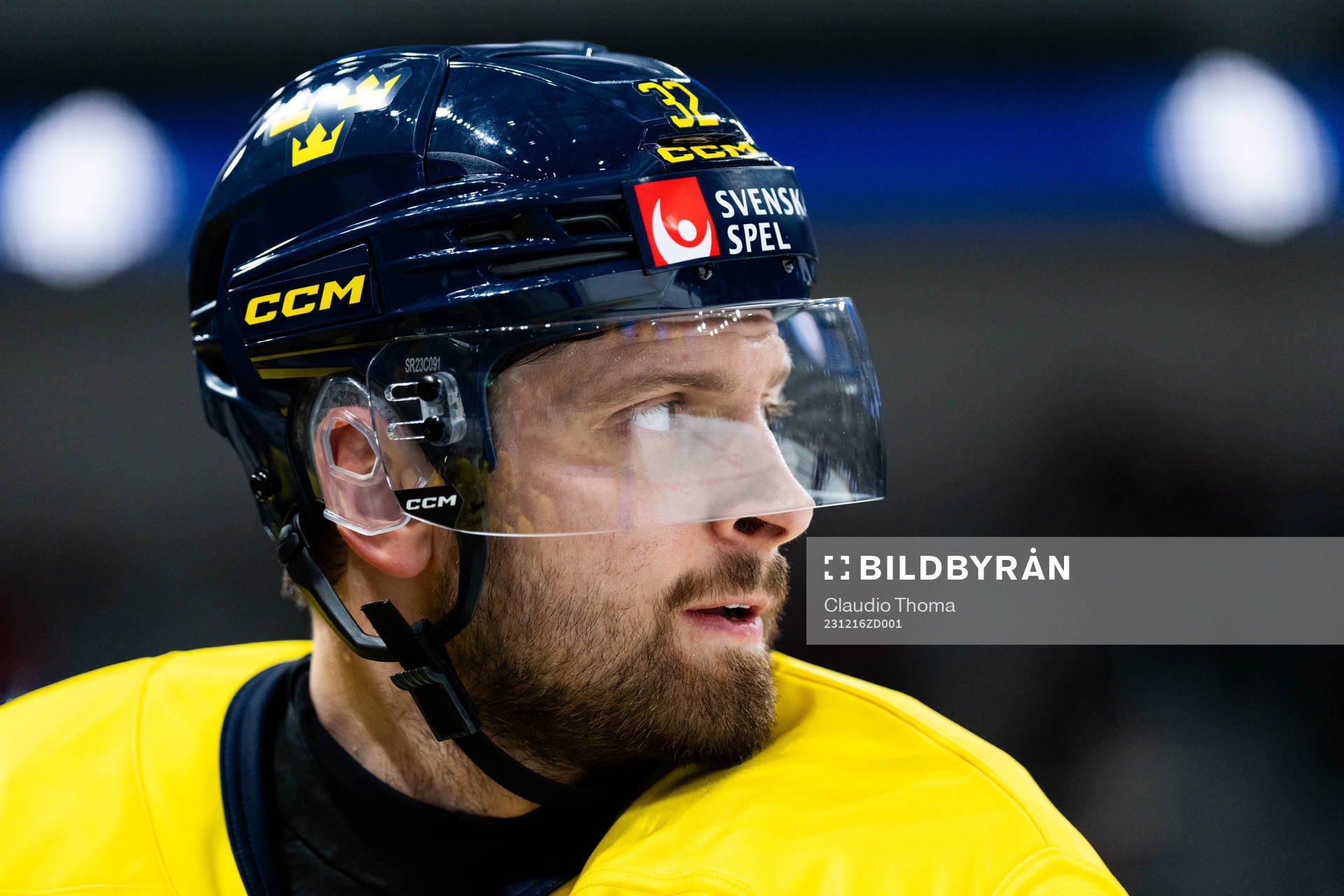 Lukas Bengtsson of Sweden in the ice hockey game between