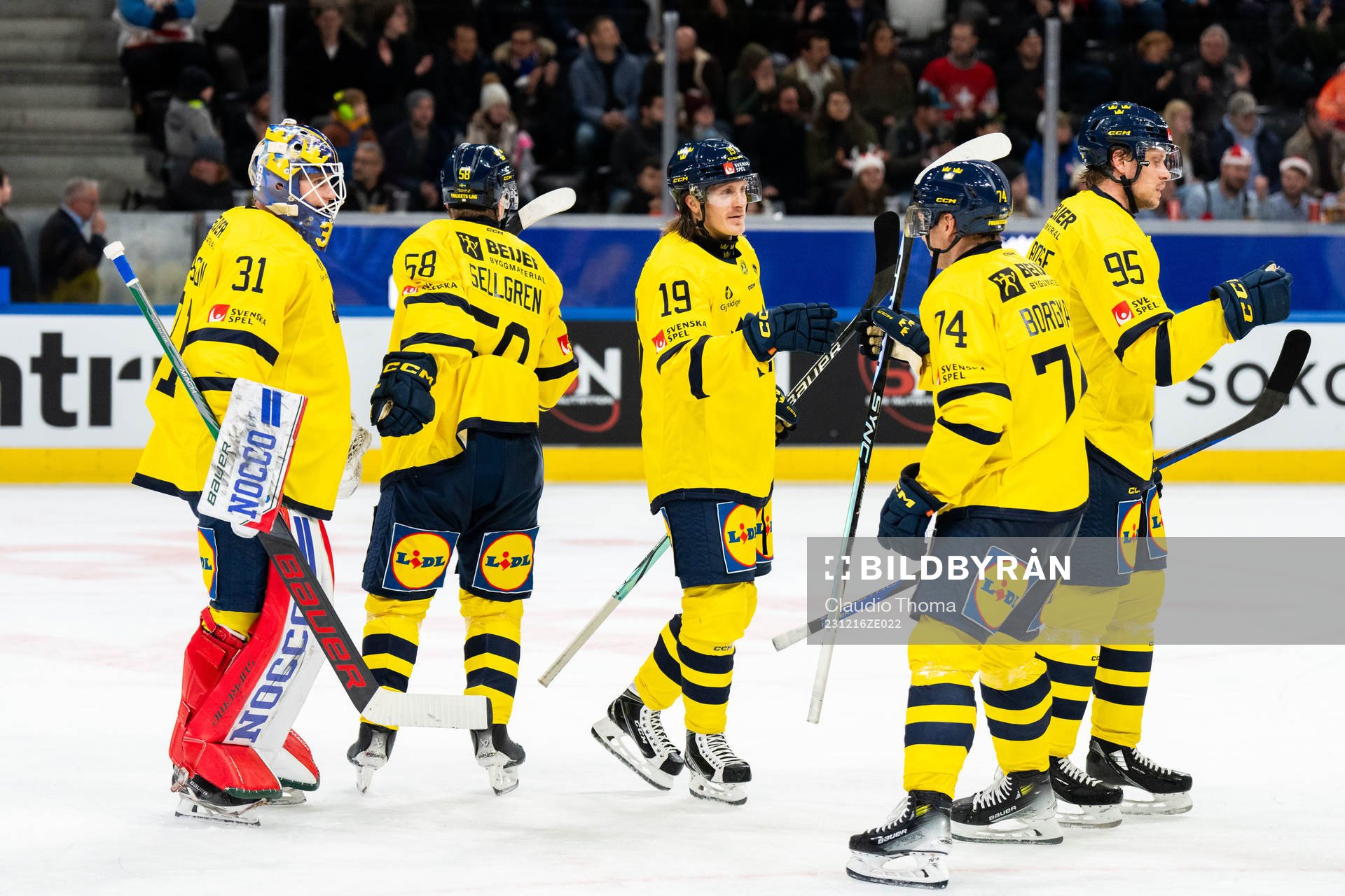 Marcus Sörensen of Sweden celebrates with team mates