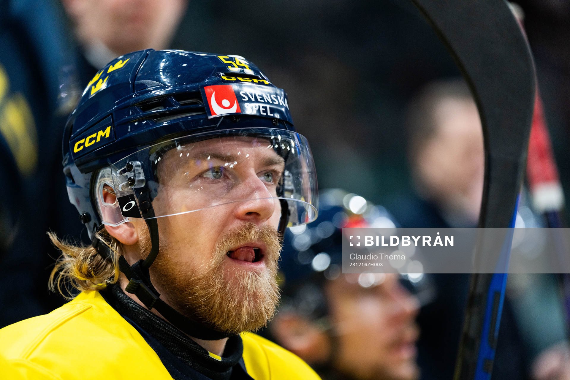 Anton Lindholm of Sweden in the ice hockey game between