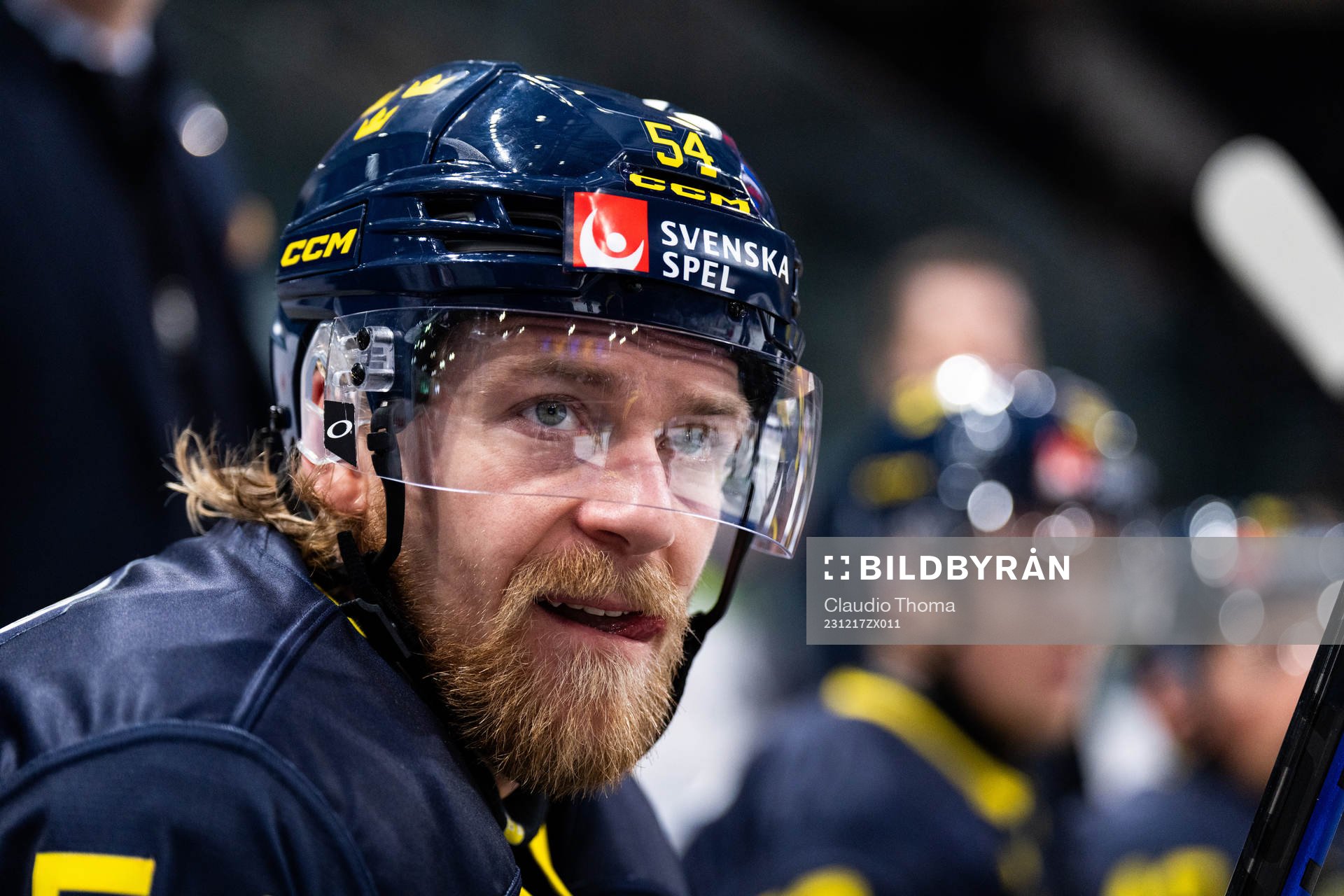 Anton Lindholm of Sweden in the ice hockey game between