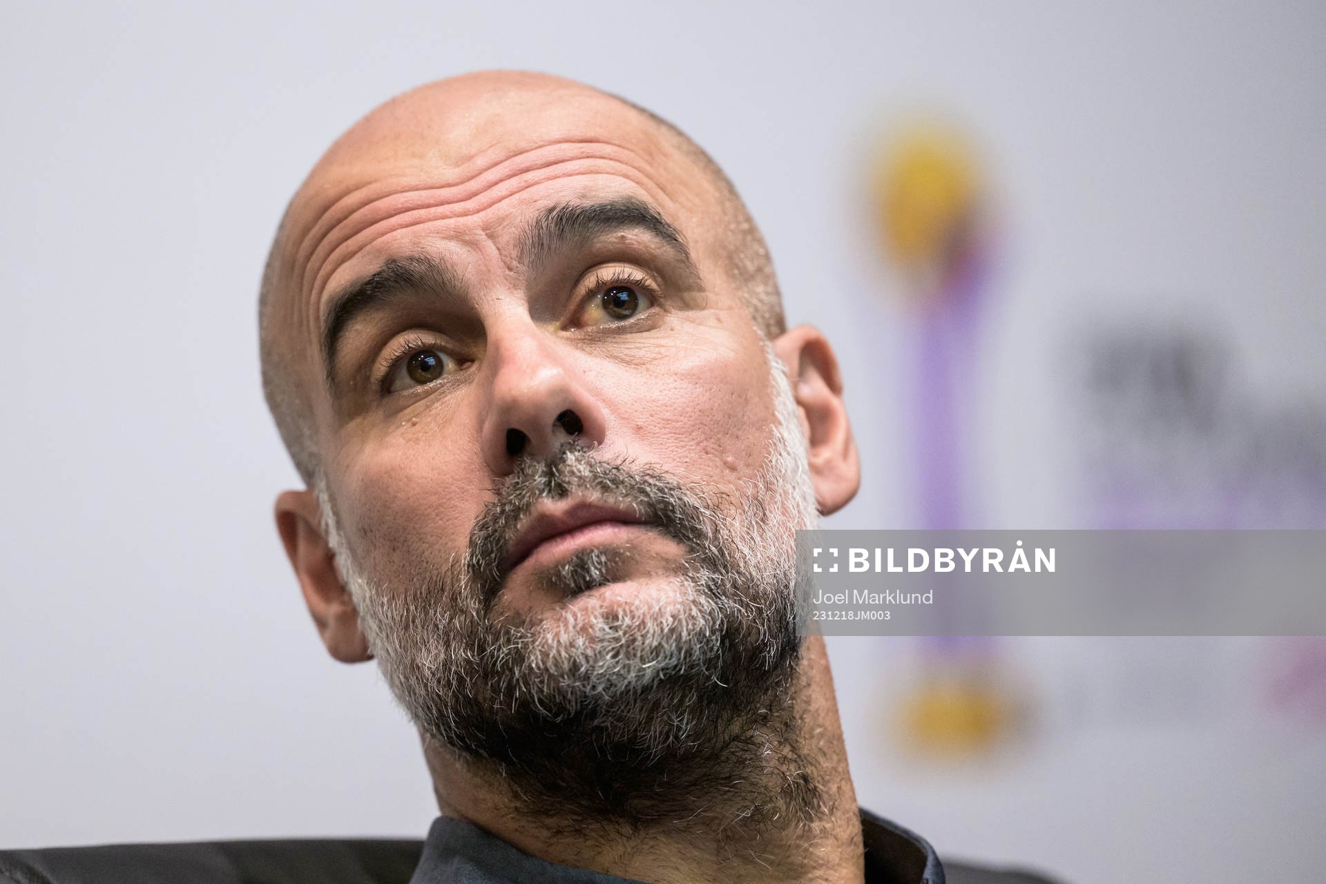Head coach Pep Guardiola of Manchester City at a press conference during FIFA Club World Cup on December 18, 2023 in Jeddah. 