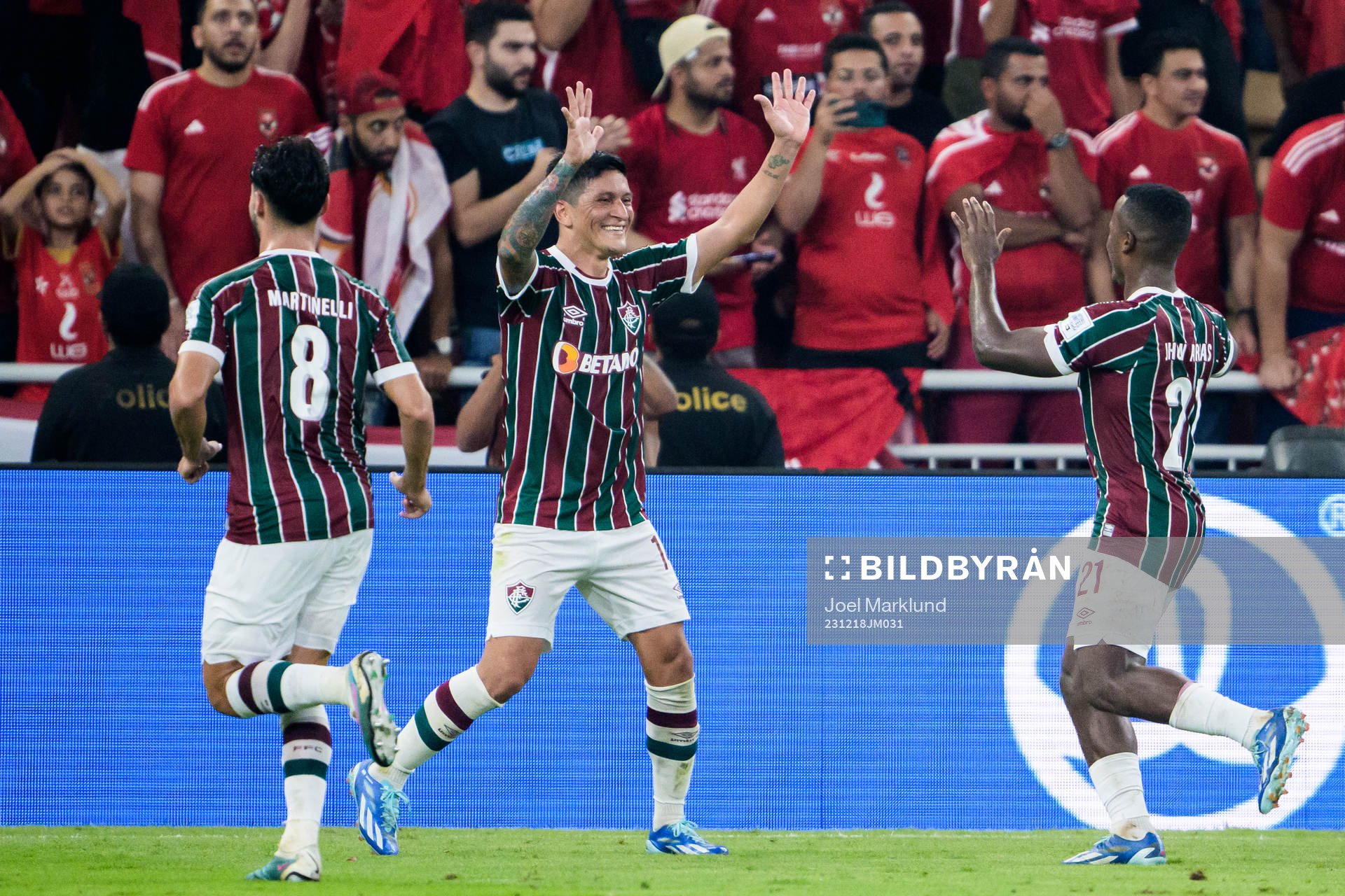 Ganso and Jhon Arias of Fluminense celebrate the 1-0 goal during the FIFA Club World Cup semifinal match between Fluminense and Al Ahly on December 18, 2023 in Jeddah.