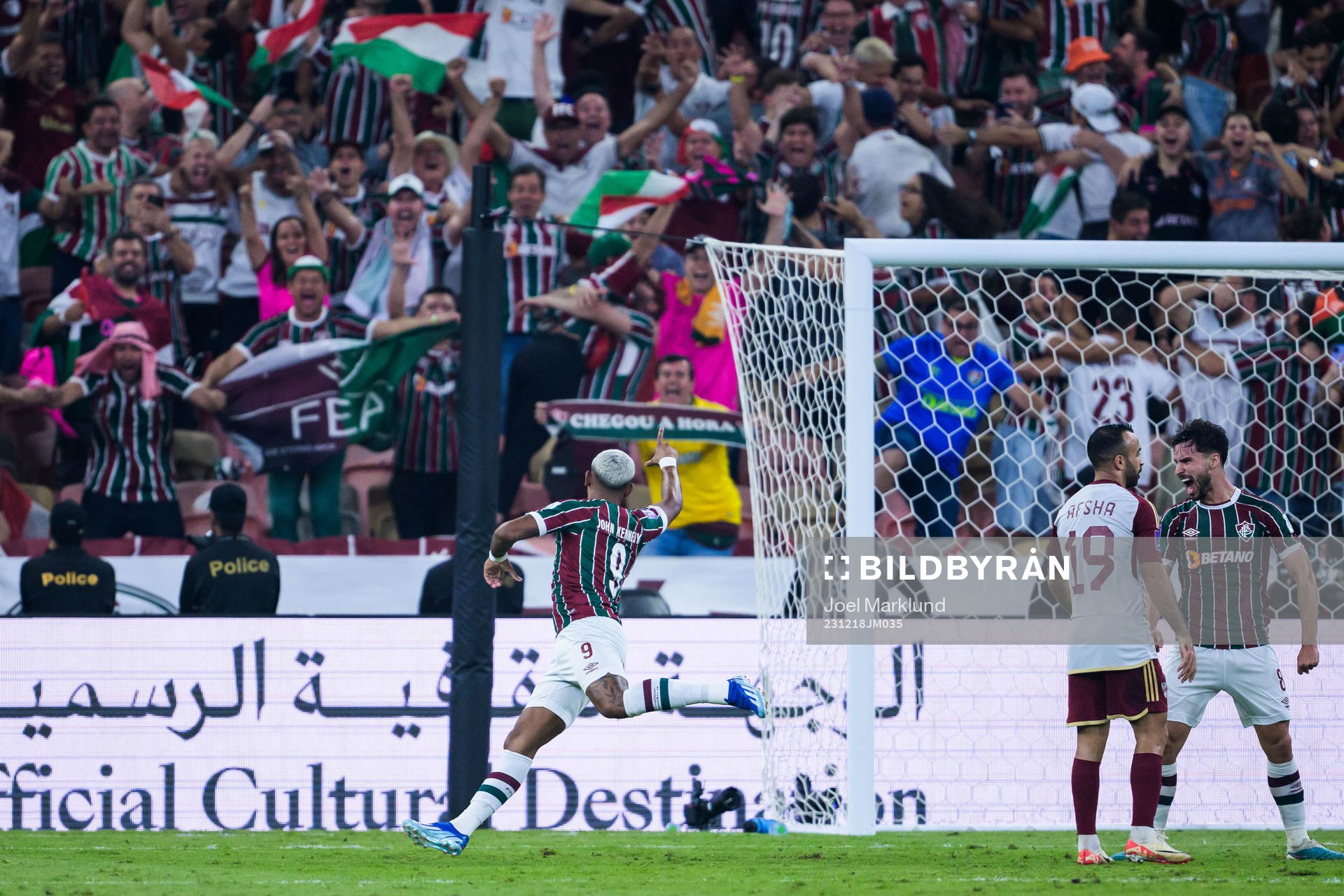John Kennedy of Fluminense celebrates after 2-0 during the FIFA Club World Cup semifinal match between Fluminense and Al Ahly on December 18, 2023 in Jeddah.
