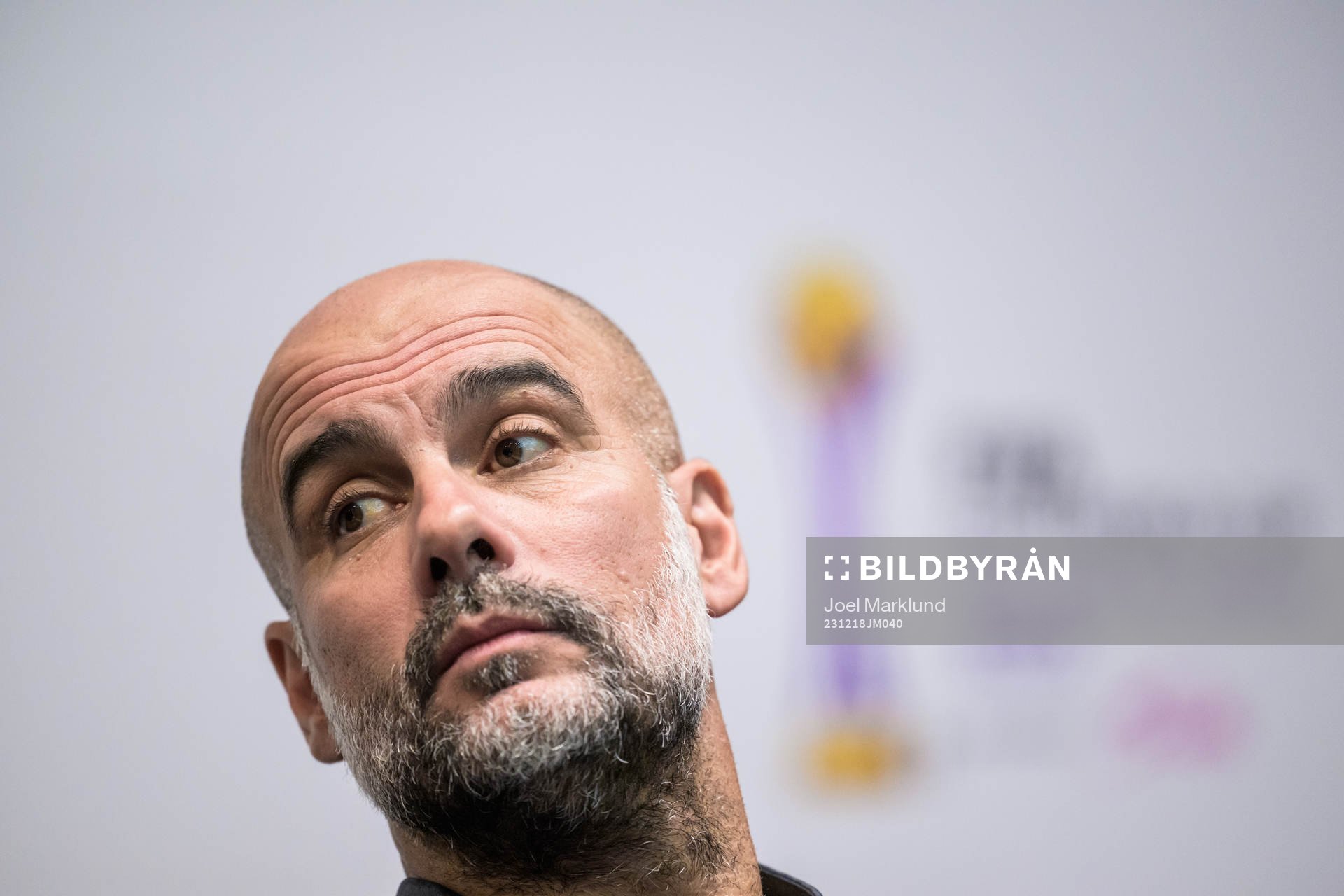 Head coach Pep Guardiola of Manchester City at a press conference during FIFA Club World Cup on December 18, 2023 in Jeddah.